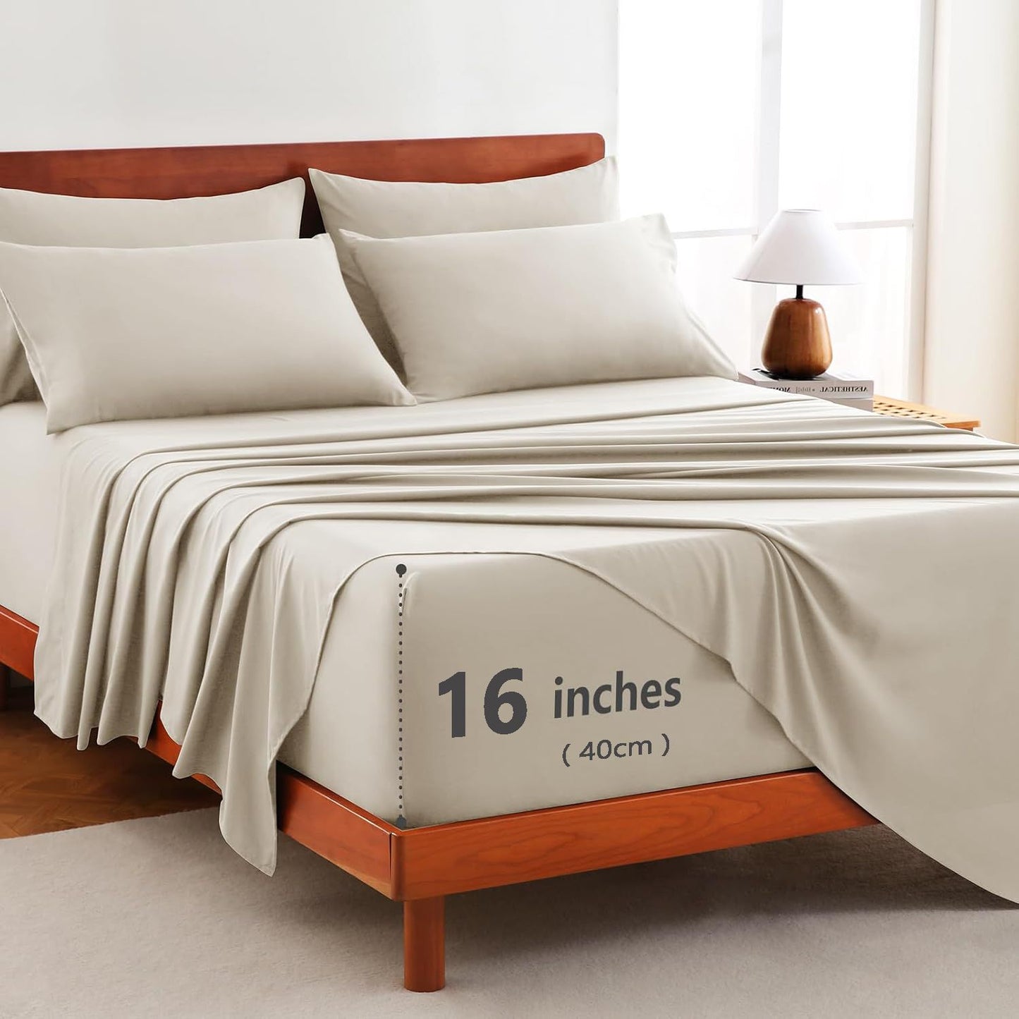 Hotel Soft Bed Sheet Set- Bedding Sheets & Pillowcases -Breathable Bedding - Wrinkle, Fade, Stain Resistant-Deep Pocket Flat Fitted Bed Sheet Set(Cream White,King Single)