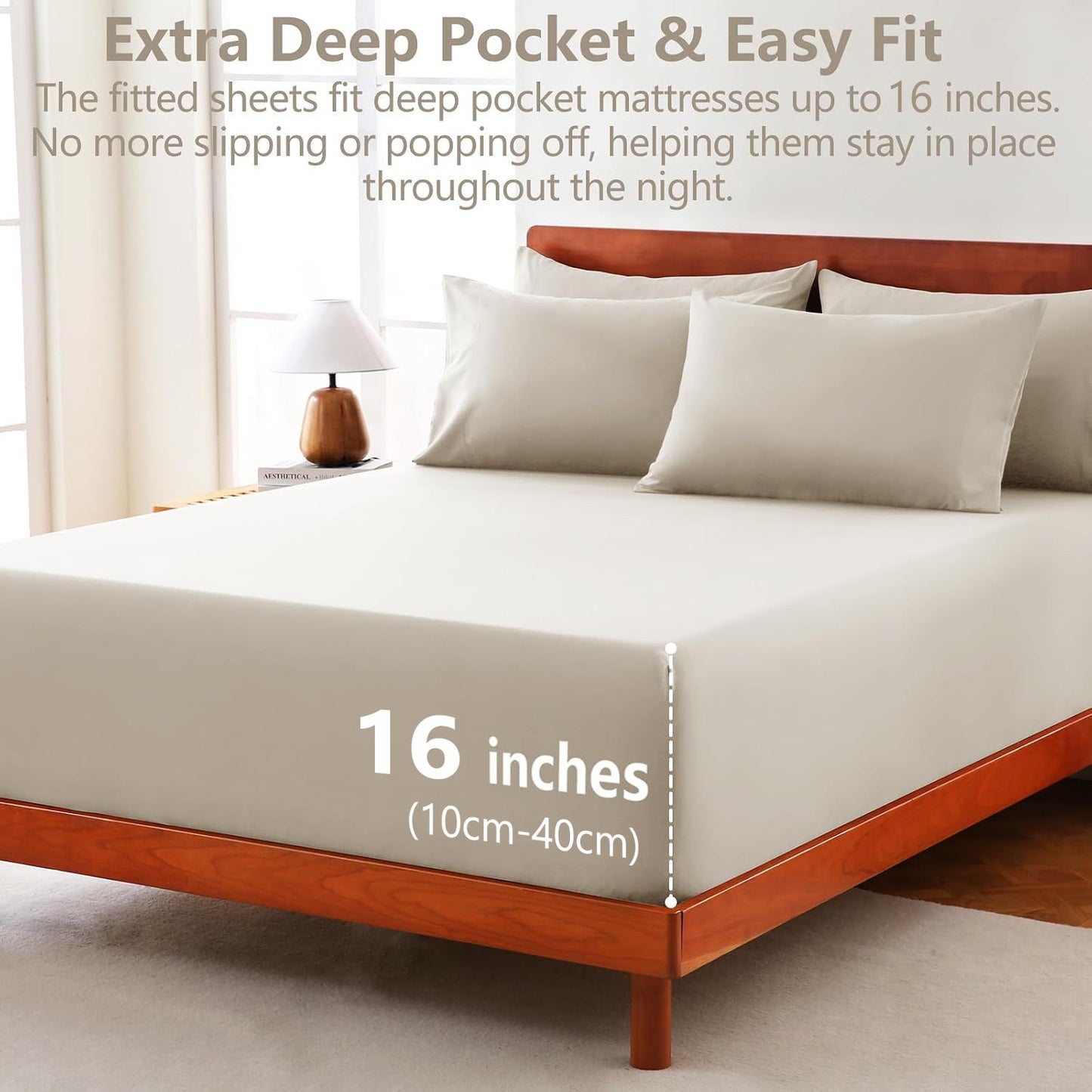 Hotel Soft Bed Sheet Set- Bedding Sheets & Pillowcases -Breathable Bedding - Wrinkle, Fade, Stain Resistant-Deep Pocket Flat Fitted Bed Sheet Set(Cream White,King Single)