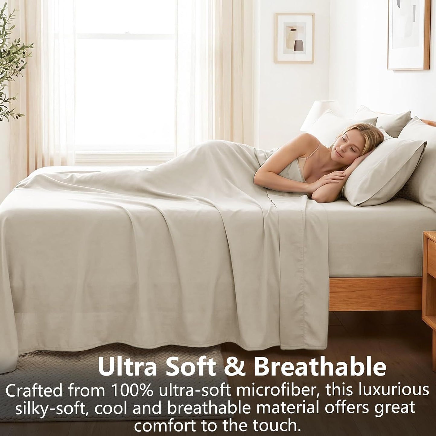 Hotel Soft Bed Sheet Set- Bedding Sheets & Pillowcases -Breathable Bedding - Wrinkle, Fade, Stain Resistant-Deep Pocket Flat Fitted Bed Sheet Set(Cream White,King Single)