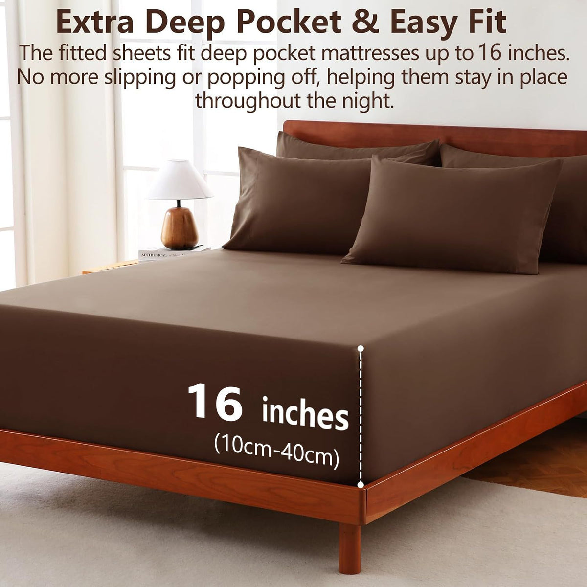 Hotel Soft Bed Sheet Set- Bedding Sheets & Pillowcases -Breathable Bedding - Wrinkle, Fade, Stain Resistant-Deep Pocket Flat Fitted Bed Sheet Set(Chocolate,King Single)