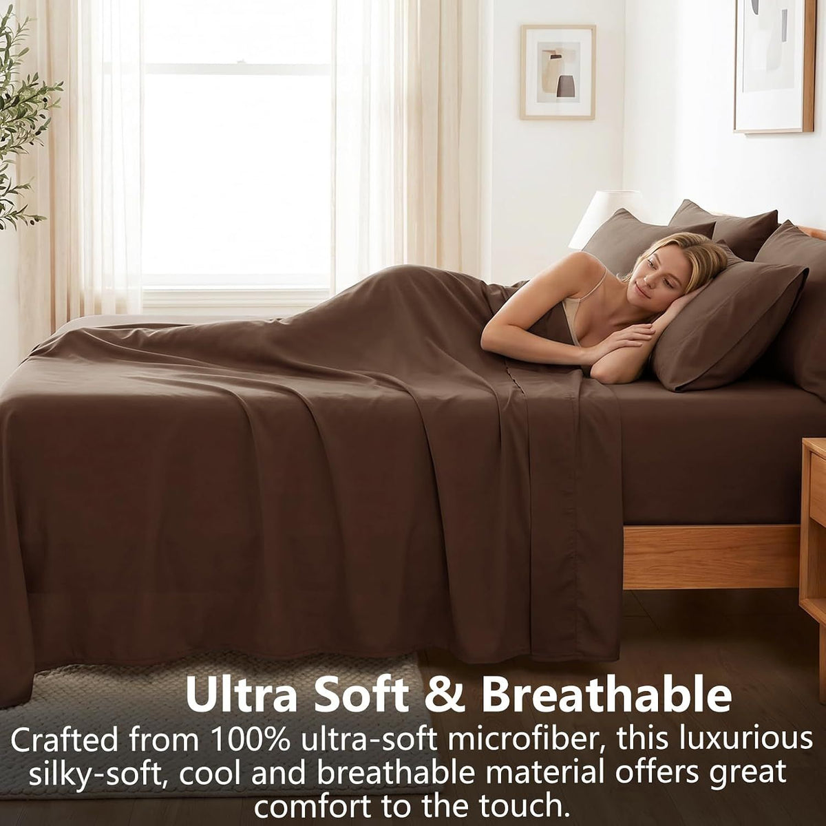 Hotel Soft Bed Sheet Set- Bedding Sheets & Pillowcases -Breathable Bedding - Wrinkle, Fade, Stain Resistant-Deep Pocket Flat Fitted Bed Sheet Set(Chocolate,King Single)