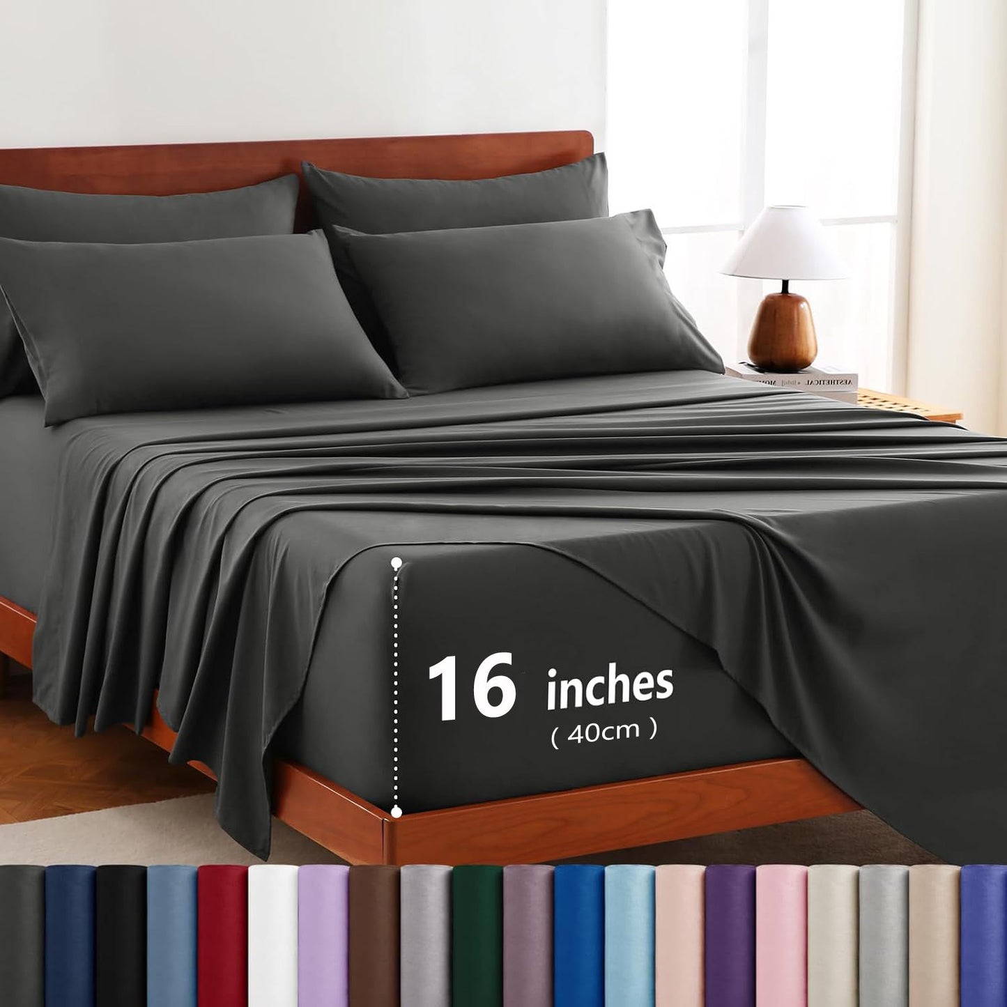 Hotel Soft Bed Sheet Set- Bedding Sheets & Pillowcases -Breathable Bedding - Wrinkle, Fade, Stain Resistant-Deep Pocket Flat Fitted Bed Sheet Set(Dark gray,King Single)