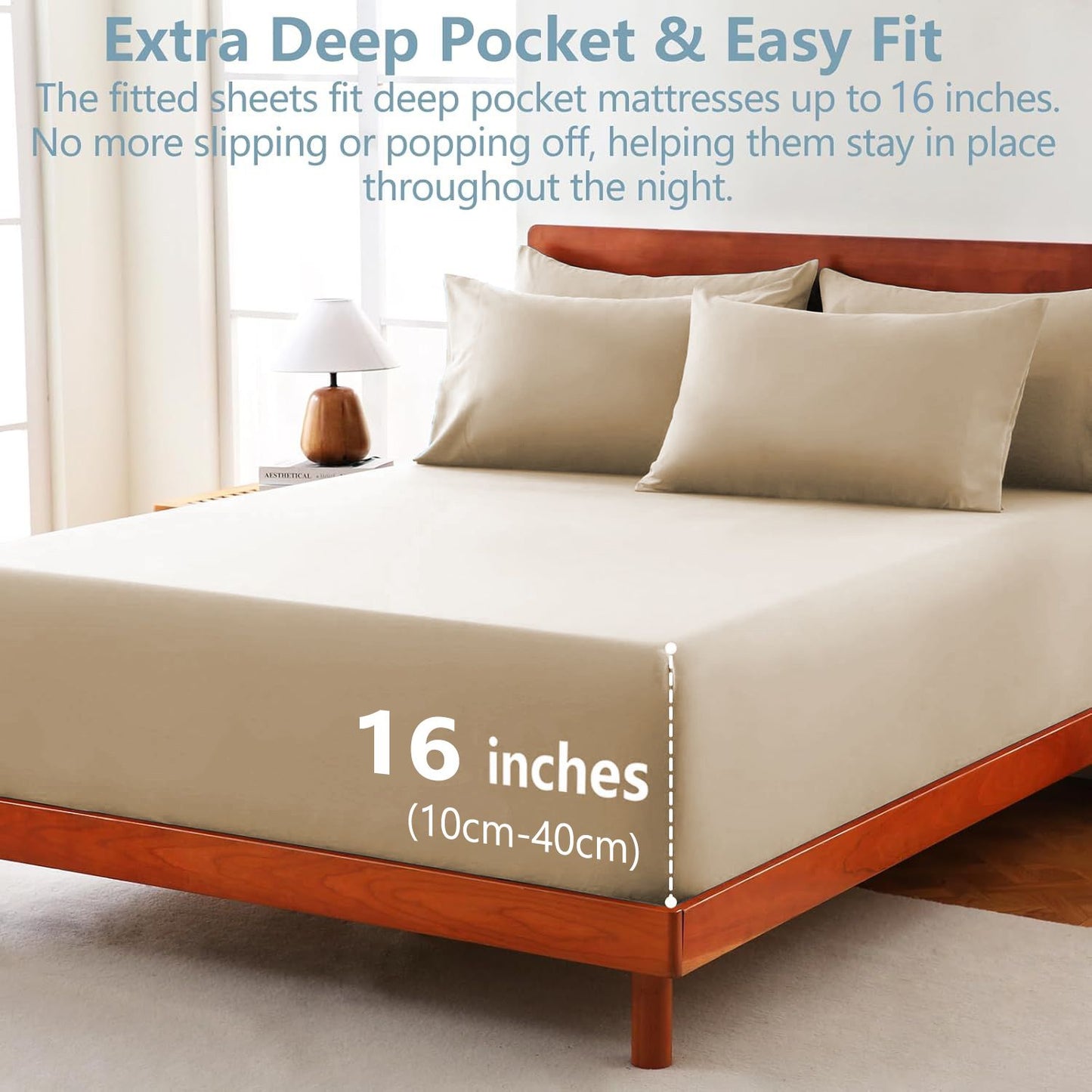 Hotel Soft Bed Sheet Set- Bedding Sheets & Pillowcases -Breathable Bedding - Wrinkle, Fade, Stain Resistant-Deep Pocket Flat Fitted Bed Sheet Set(Camel Beige,King Single)