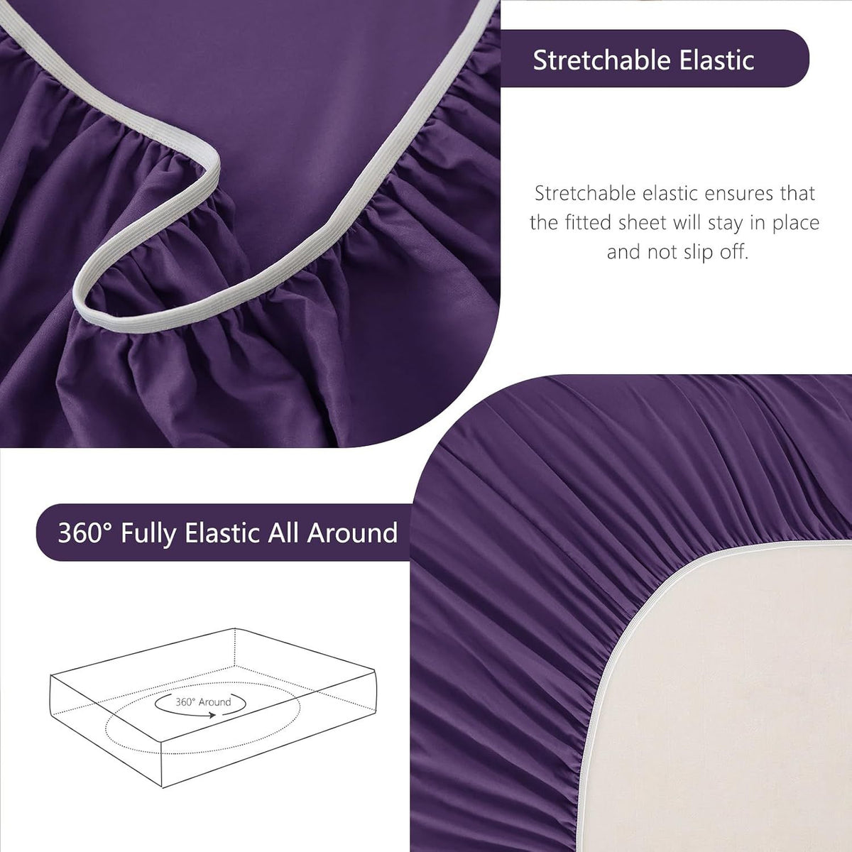 Hotel Soft Bed Sheet Set- Bedding Sheets & Pillowcases -Breathable Bedding - Wrinkle, Fade, Stain Resistant-Deep Pocket Flat Fitted Bed Sheet Set(Purple,King Single)