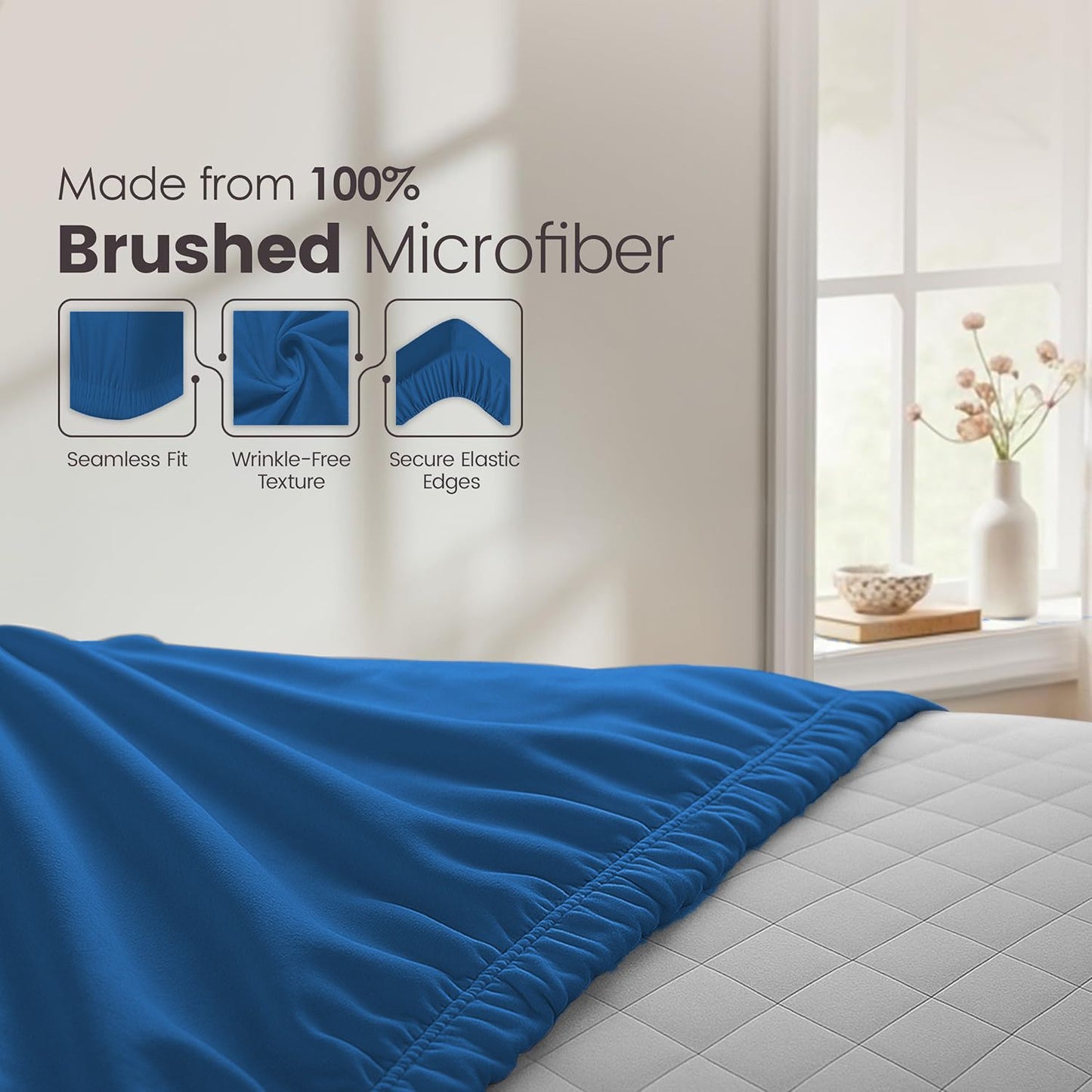 Hotel Quality Fitted Sheet - 1 Piece Fitted Sheet  -Breathable Bedding - Wrinkle, Fade, Stain Resistant- 16inch/40cm Deep Pocket Fitted Bed Sheet-Wrinkle and Fade Resistant,(Royal blue,King Single)