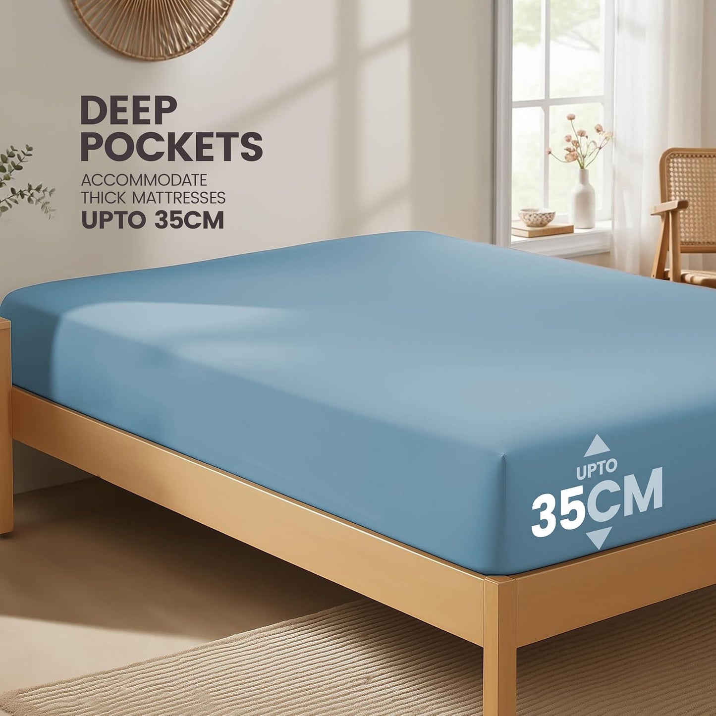 Hotel Quality Fitted Sheet - 1 Piece Fitted Sheet  -Breathable Bedding - Wrinkle, Fade, Stain Resistant- 16inch/40cm Deep Pocket Fitted Bed Sheet-Wrinkle and Fade Resistant,(Ocean,King Single)