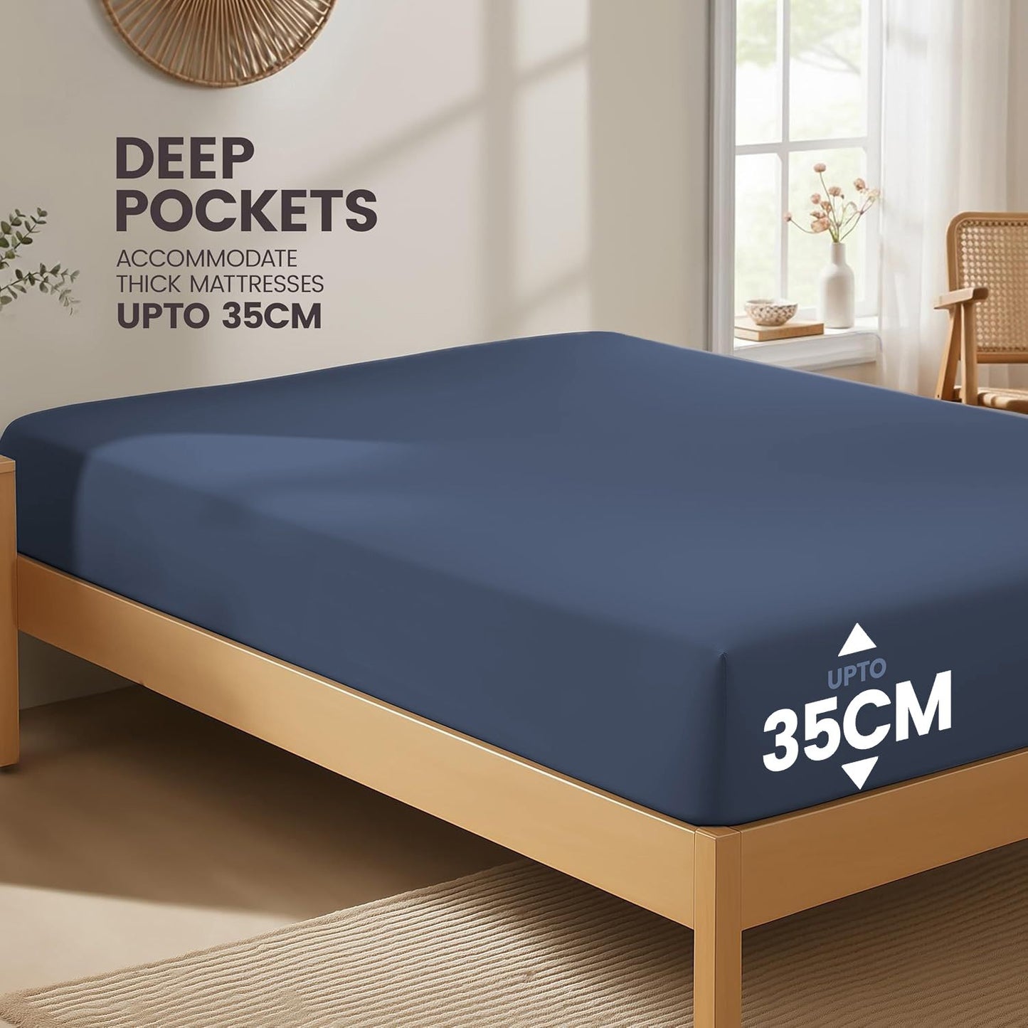 Hotel Quality Fitted Sheet - 1 Piece Fitted Sheet  -Breathable Bedding - Wrinkle, Fade, Stain Resistant- 16inch/40cm Deep Pocket Fitted Bed Sheet-Wrinkle and Fade Resistant,(Navy,King Single)