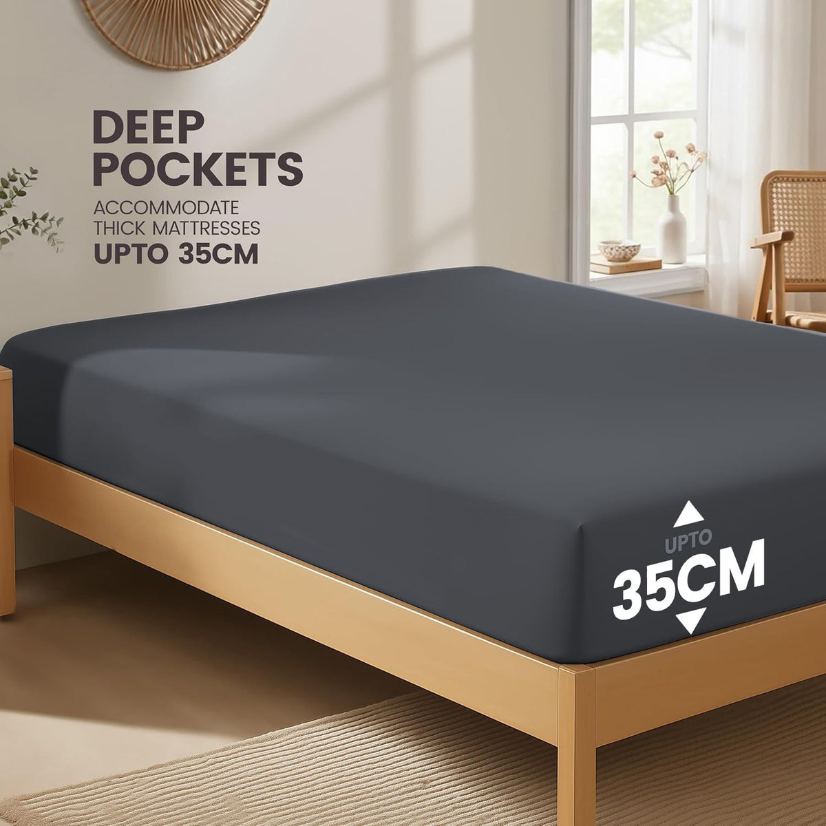 Hotel Quality Fitted Sheet - 1 Piece Fitted Sheet  -Breathable Bedding - Wrinkle, Fade, Stain Resistant- 16inch/40cm Deep Pocket Fitted Bed Sheet-Wrinkle and Fade Resistant,(Dark gray,King Single)