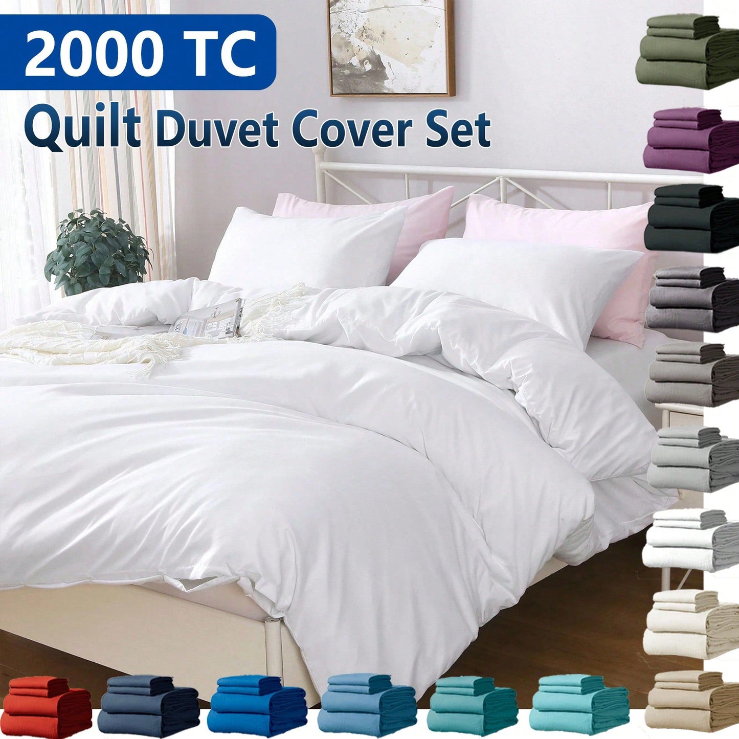 Hotel Soft Microfiber Duvet Cover Set-2000TC Quilt Cover Set & Pillowcases -1 Donna Cover Zipper Closure & 1 x Pillowcases-Breathable Bedding - Wrinkle, Fade, Stain Resistant(Raw white,Queen)