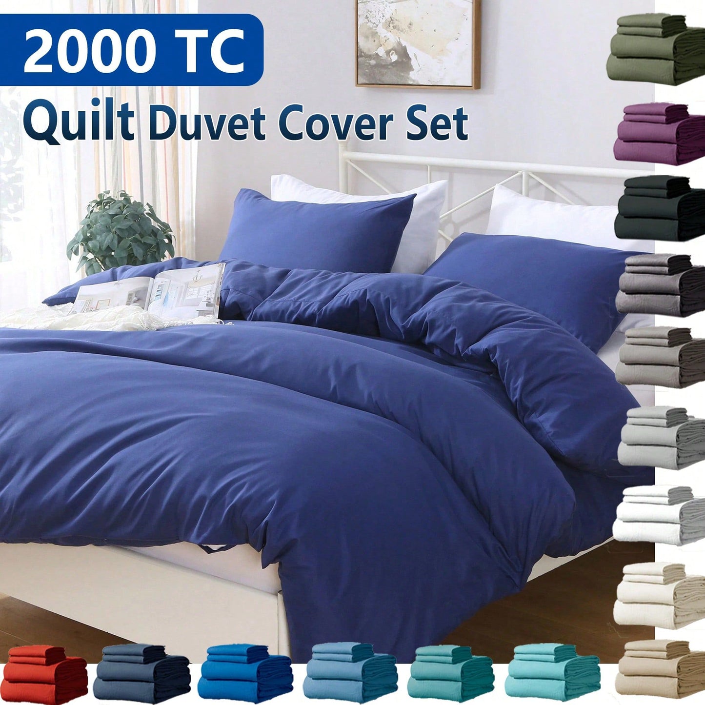 Hotel Soft Microfiber Duvet Cover Set-2000TC Quilt Cover Set & Pillowcases -1 Donna Cover Zipper Closure & 1 x Pillowcases-Breathable Bedding - Wrinkle, Fade, Stain Resistant(Royal blue,Queen)