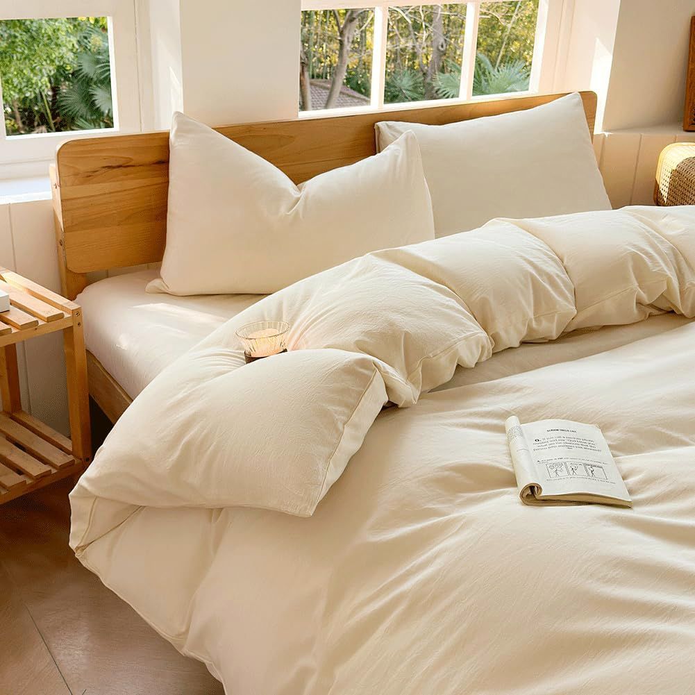 Hotel Soft Microfiber Duvet Cover Set-2000TC Quilt Cover Set & Pillowcases -1 Donna Cover Zipper Closure & 1 x Pillowcases-Breathable Bedding - Wrinkle, Fade, Stain Resistant(Cream White,Queen)