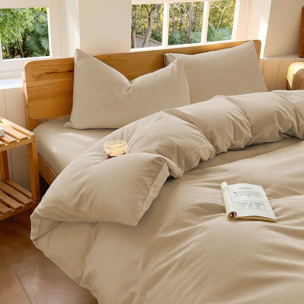 Hotel Soft Microfiber Duvet Cover Set-2000TC Quilt Cover Set & Pillowcases -1 Donna Cover Zipper Closure & 1 x Pillowcases-Breathable Bedding - Wrinkle, Fade, Stain Resistant(Camel Beige,Queen)