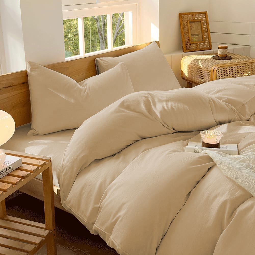 Hotel Soft Microfiber Duvet Cover Set-2000TC Quilt Cover Set & Pillowcases -1 Donna Cover Zipper Closure & 1 x Pillowcases-Breathable Bedding - Wrinkle, Fade, Stain Resistant(Camel Beige,Queen)