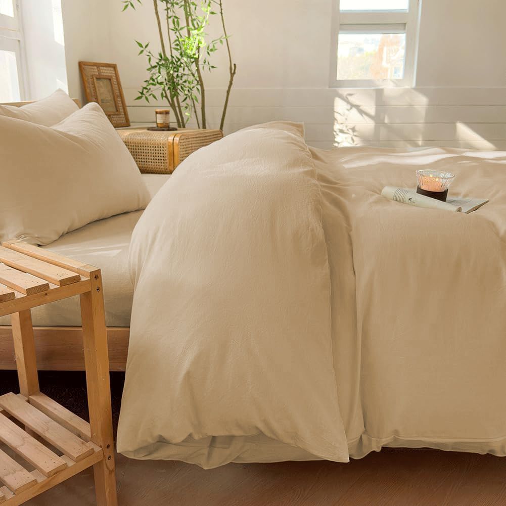 Hotel Soft Microfiber Duvet Cover Set-2000TC Quilt Cover Set & Pillowcases -1 Donna Cover Zipper Closure & 1 x Pillowcases-Breathable Bedding - Wrinkle, Fade, Stain Resistant(Camel Beige,Queen)