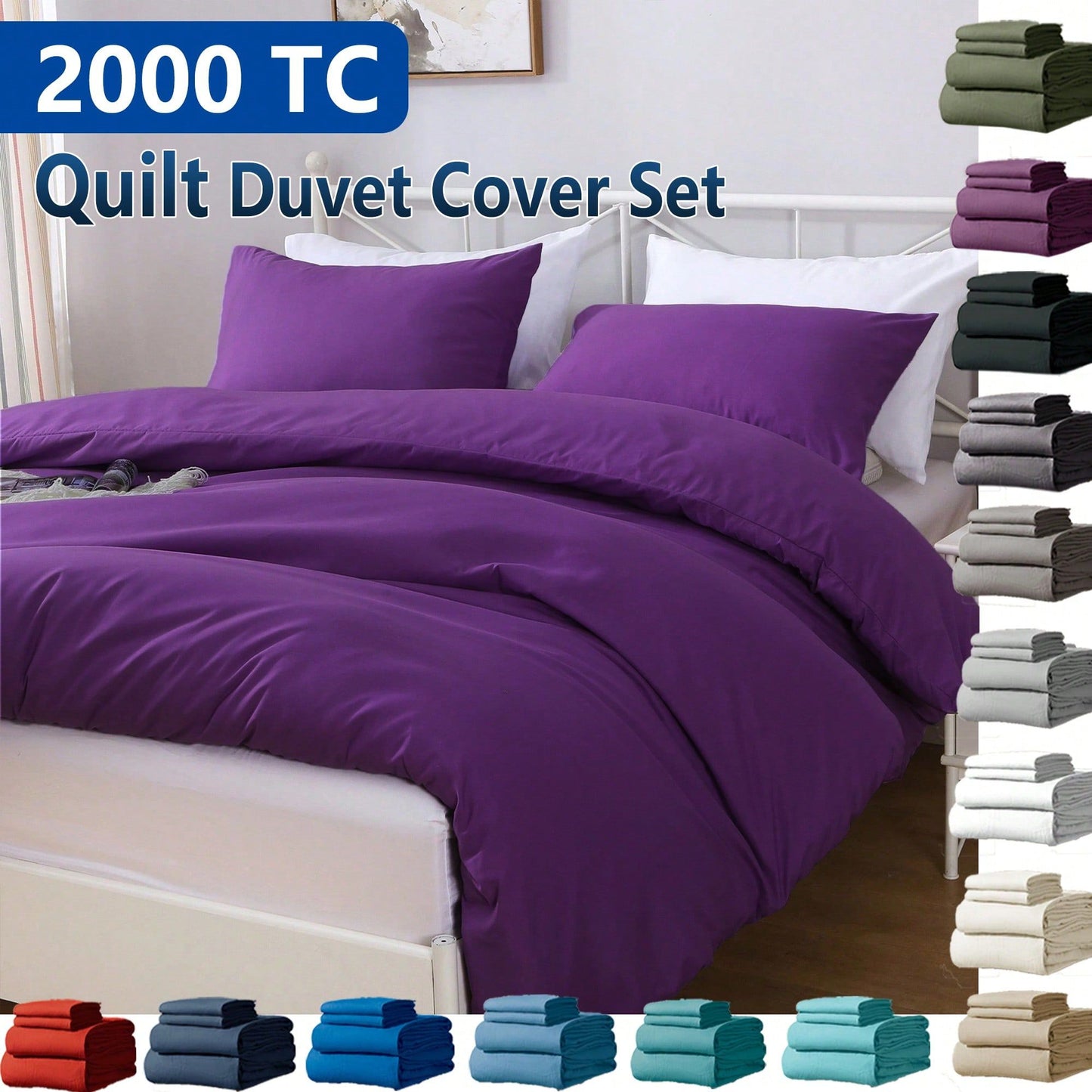Hotel Soft Microfiber Duvet Cover Set-2000TC Quilt Cover Set & Pillowcases -1 Donna Cover Zipper Closure & 1 x Pillowcases-Breathable Bedding - Wrinkle, Fade, Stain Resistant(Purple,Queen)