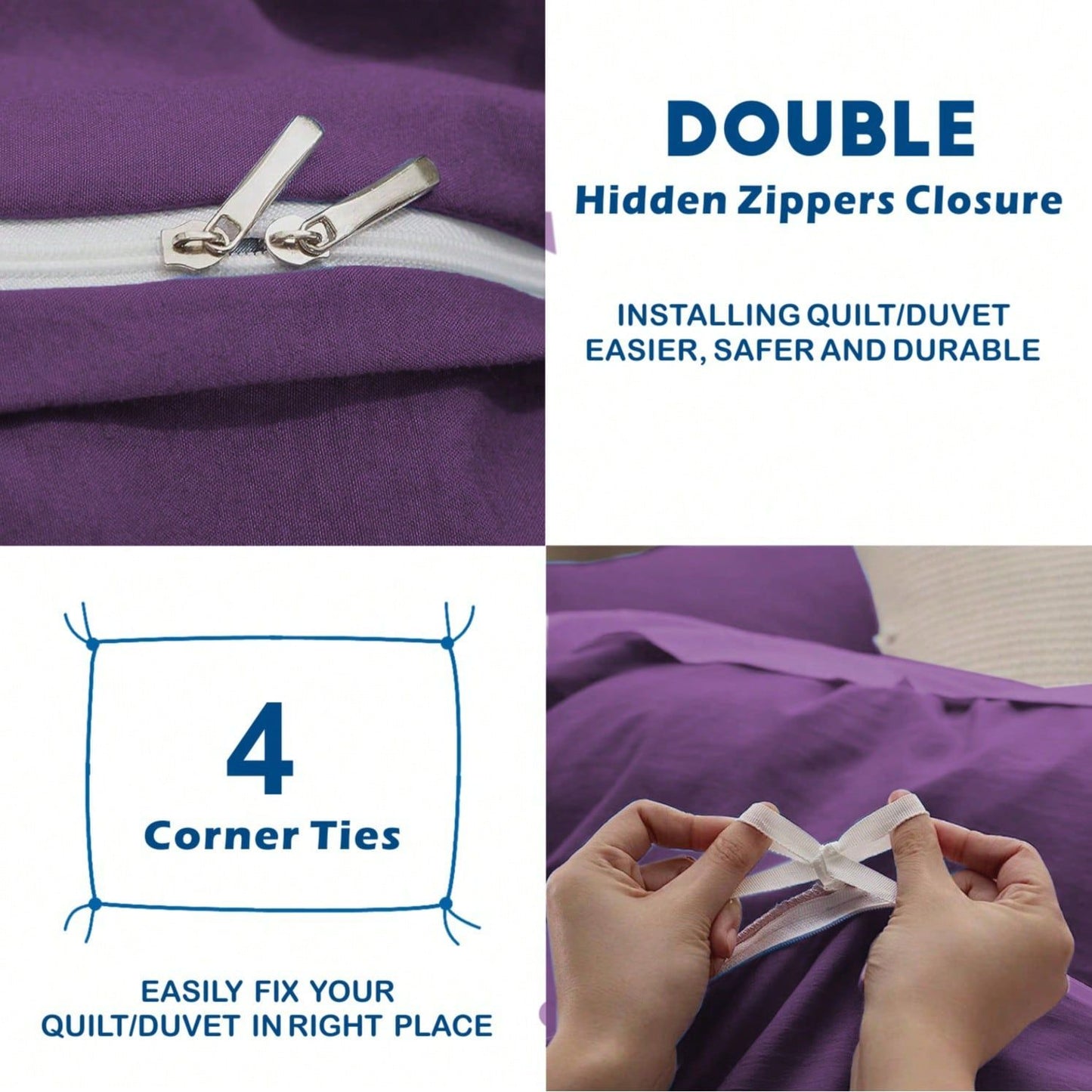 Hotel Soft Microfiber Duvet Cover Set-2000TC Quilt Cover Set & Pillowcases -1 Donna Cover Zipper Closure & 1 x Pillowcases-Breathable Bedding - Wrinkle, Fade, Stain Resistant(Purple,Queen)