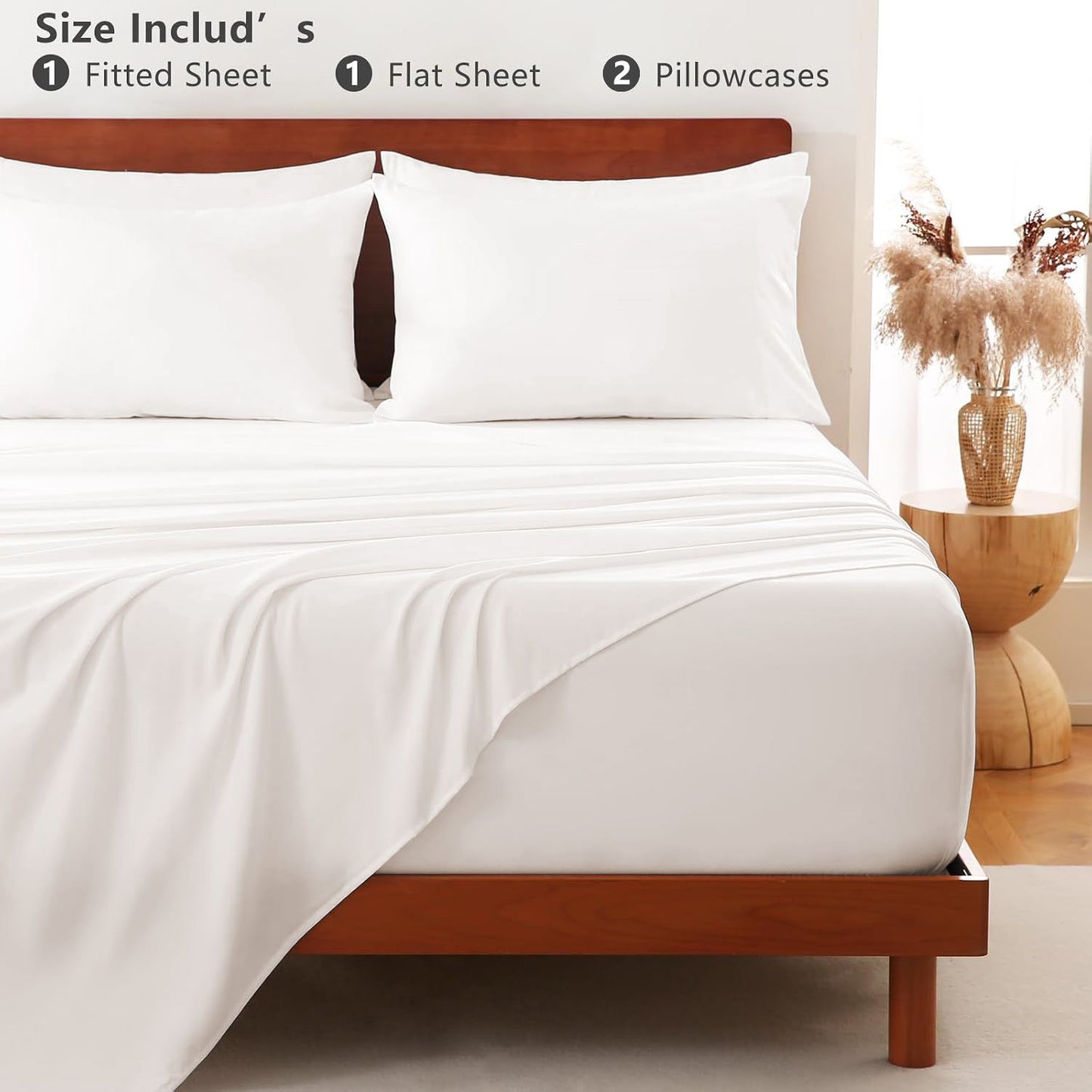 Hotel Soft Bed Sheet Set- Bedding Sheets & Pillowcases -Breathable Bedding - Wrinkle, Fade, Stain Resistant-Deep Pocket Flat Fitted Bed Sheet Set(White,Queen)