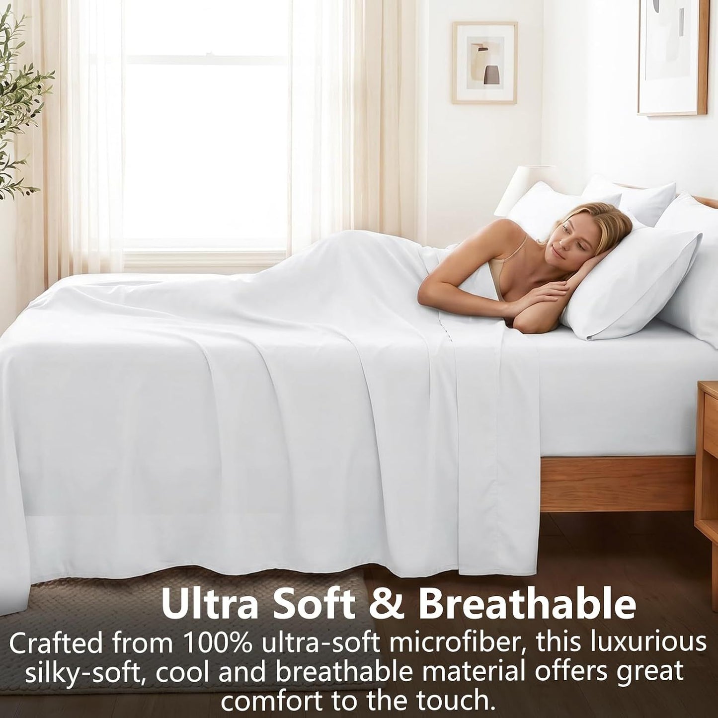 Hotel Soft Bed Sheet Set- Bedding Sheets & Pillowcases -Breathable Bedding - Wrinkle, Fade, Stain Resistant-Deep Pocket Flat Fitted Bed Sheet Set(Raw white,Queen)