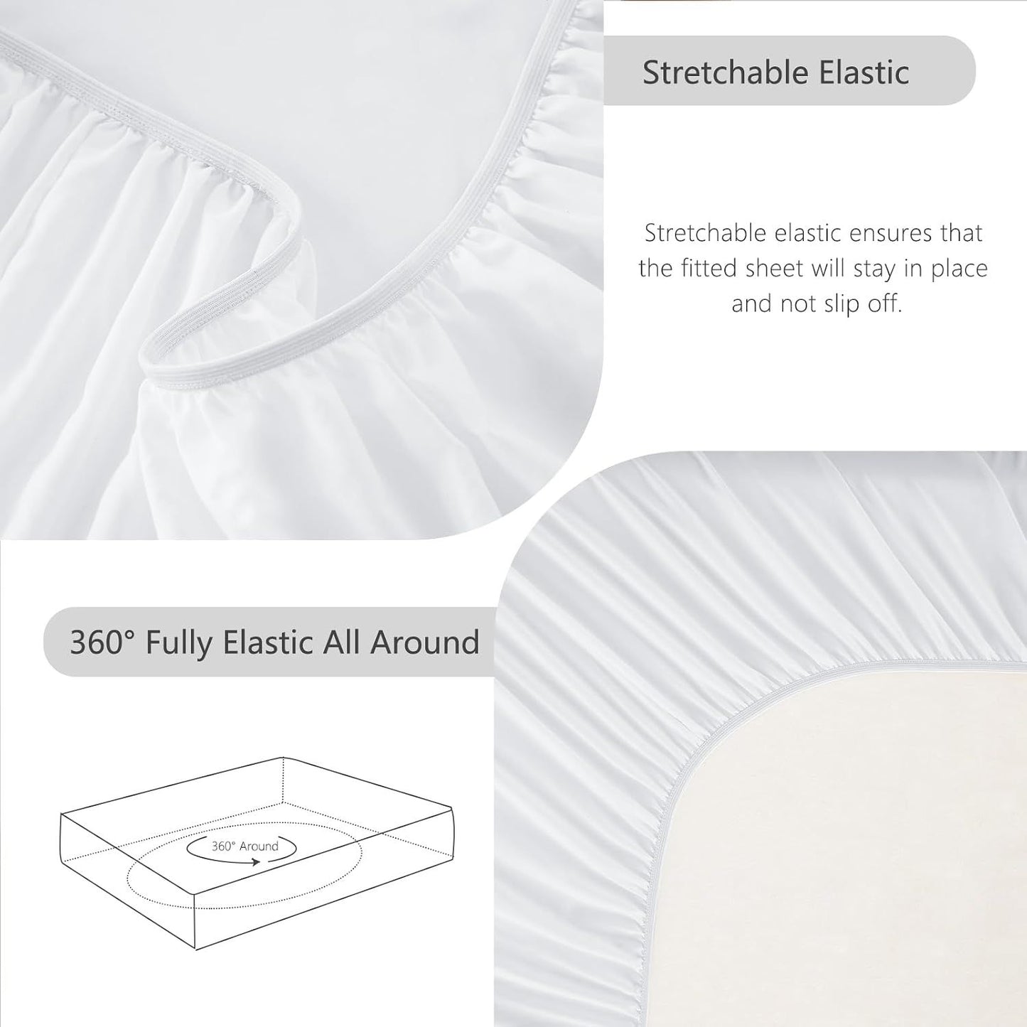 Hotel Soft Bed Sheet Set- Bedding Sheets & Pillowcases -Breathable Bedding - Wrinkle, Fade, Stain Resistant-Deep Pocket Flat Fitted Bed Sheet Set(Raw white,Queen)