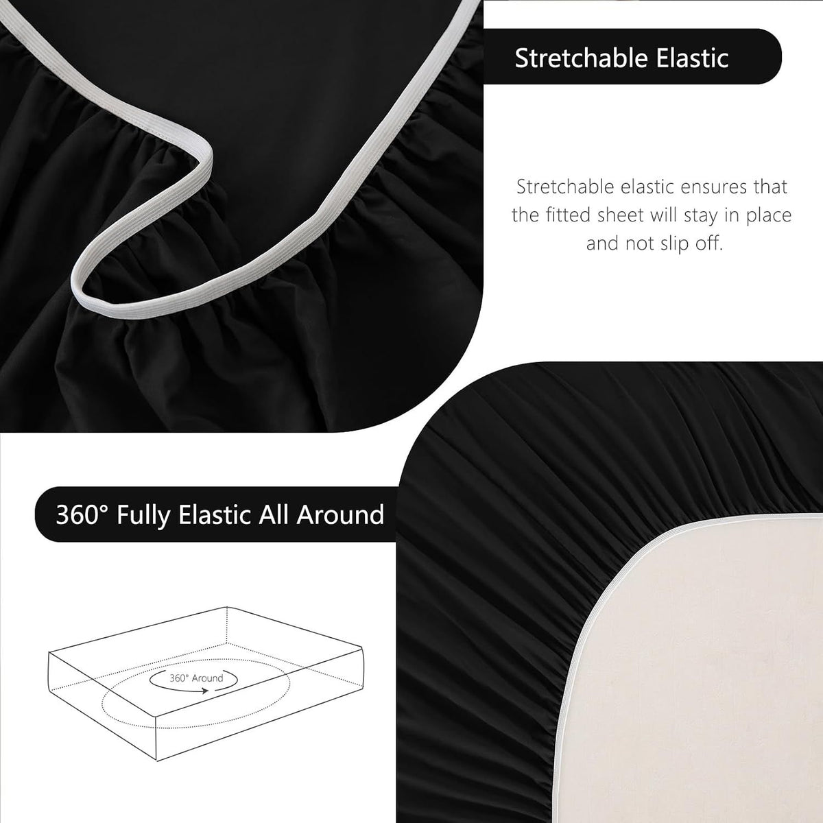 Hotel Soft Bed Sheet Set- Bedding Sheets & Pillowcases -Breathable Bedding - Wrinkle, Fade, Stain Resistant-Deep Pocket Flat Fitted Bed Sheet Set(Black,Queen)