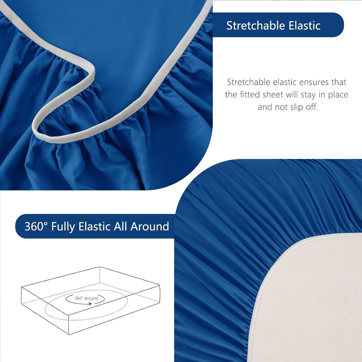 Hotel Soft Bed Sheet Set- Bedding Sheets & Pillowcases -Breathable Bedding - Wrinkle, Fade, Stain Resistant-Deep Pocket Flat Fitted Bed Sheet Set(Royal blue,Queen)