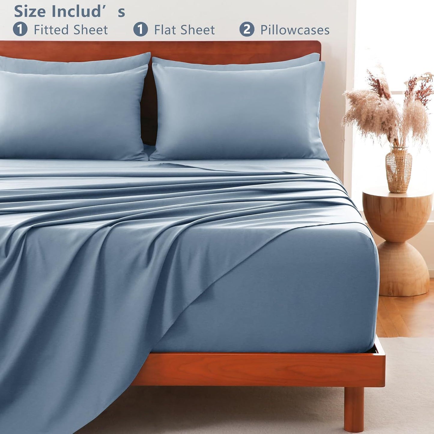 Hotel Soft Bed Sheet Set- Bedding Sheets & Pillowcases -Breathable Bedding - Wrinkle, Fade, Stain Resistant-Deep Pocket Flat Fitted Bed Sheet Set(Ocean,Queen)