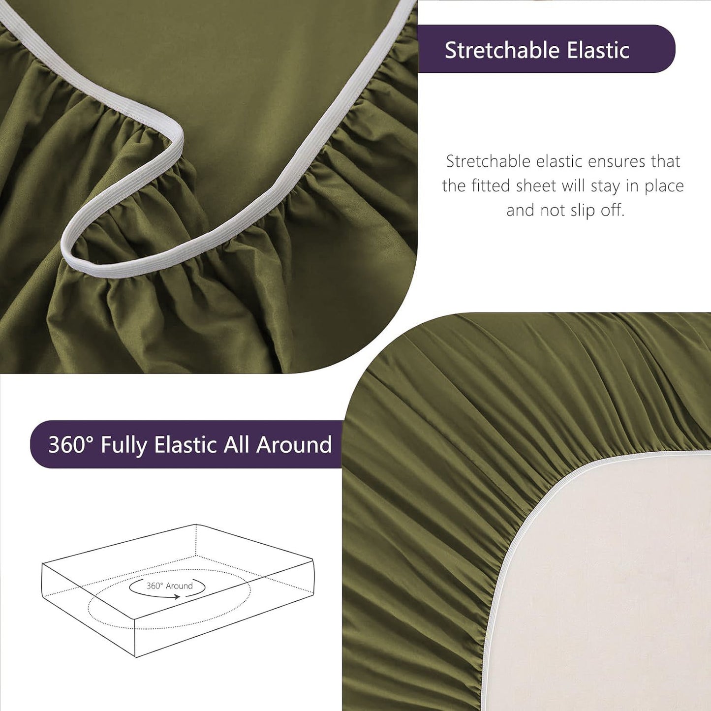 Hotel Soft Bed Sheet Set- Bedding Sheets & Pillowcases -Breathable Bedding - Wrinkle, Fade, Stain Resistant-Deep Pocket Flat Fitted Bed Sheet Set(Olive green,Queen)
