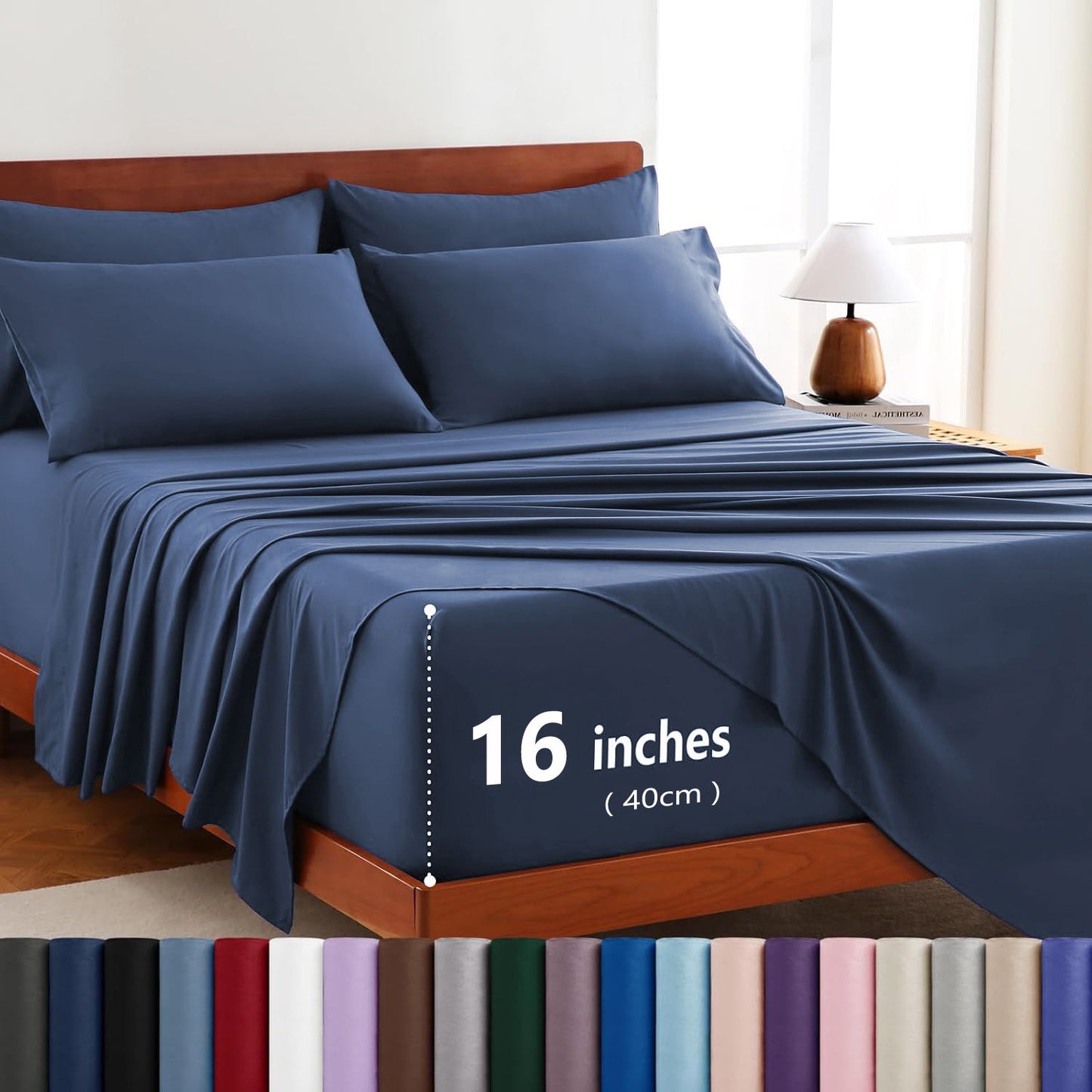Hotel Soft Bed Sheet Set- Bedding Sheets & Pillowcases -Breathable Bedding - Wrinkle, Fade, Stain Resistant-Deep Pocket Flat Fitted Bed Sheet Set(Navy,Queen)