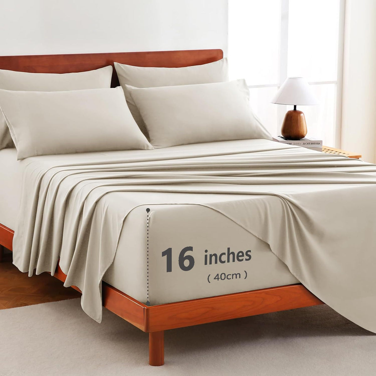Hotel Soft Bed Sheet Set- Bedding Sheets & Pillowcases -Breathable Bedding - Wrinkle, Fade, Stain Resistant-Deep Pocket Flat Fitted Bed Sheet Set(Cream White,Queen)