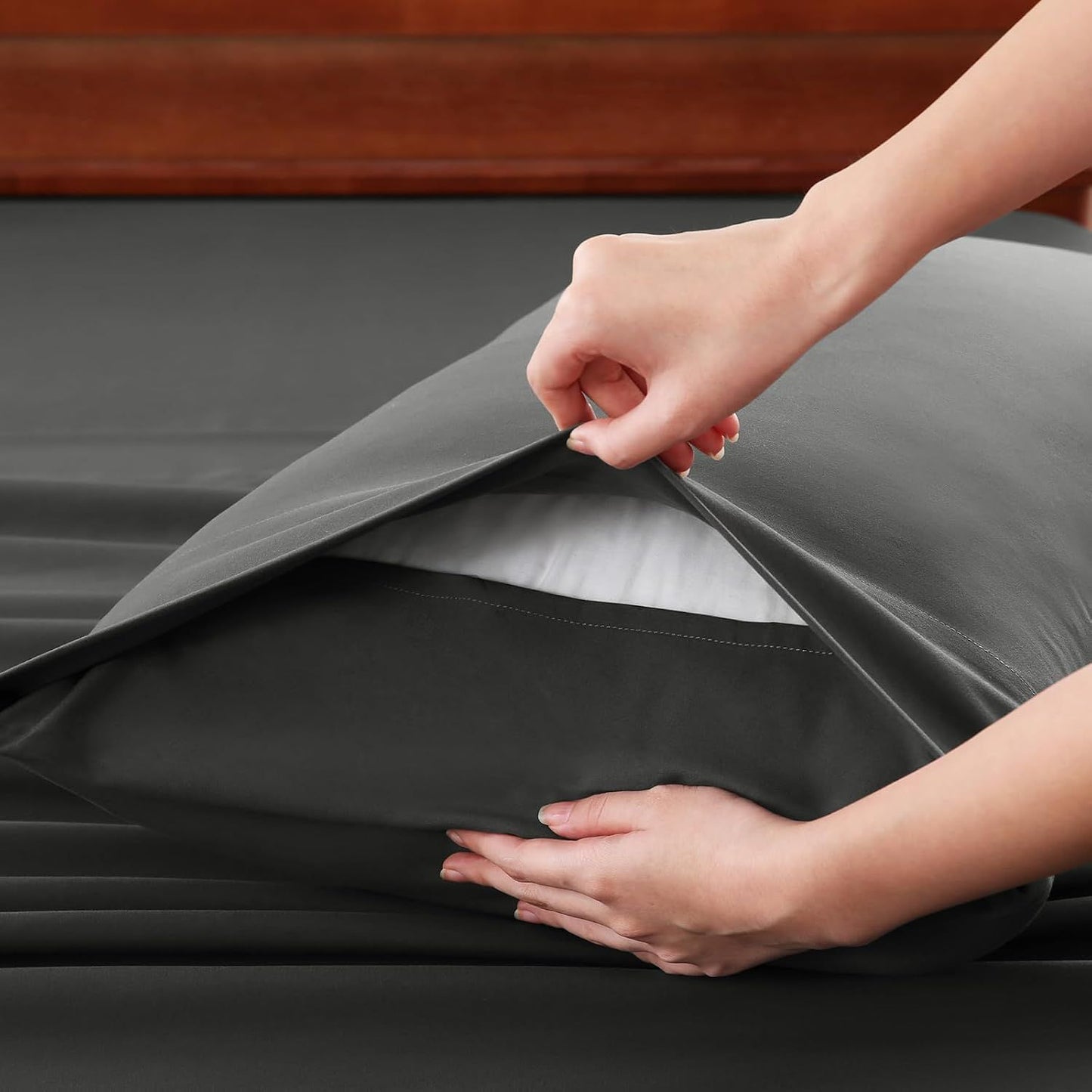 Hotel Soft Bed Sheet Set- Bedding Sheets & Pillowcases -Breathable Bedding - Wrinkle, Fade, Stain Resistant-Deep Pocket Flat Fitted Bed Sheet Set(Dark gray,Queen)