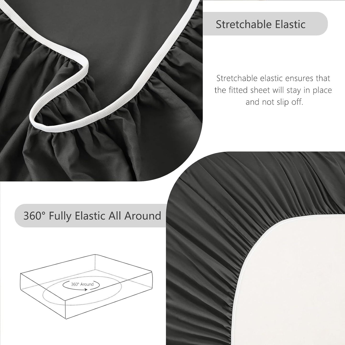 Hotel Soft Bed Sheet Set- Bedding Sheets & Pillowcases -Breathable Bedding - Wrinkle, Fade, Stain Resistant-Deep Pocket Flat Fitted Bed Sheet Set(Dark gray,Queen)
