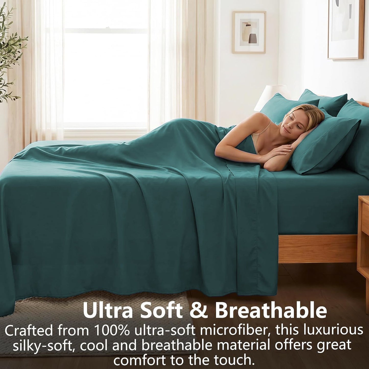 Hotel Soft Bed Sheet Set- Bedding Sheets & Pillowcases -Breathable Bedding - Wrinkle, Fade, Stain Resistant-Deep Pocket Flat Fitted Bed Sheet Set(Biscay blue,Queen)