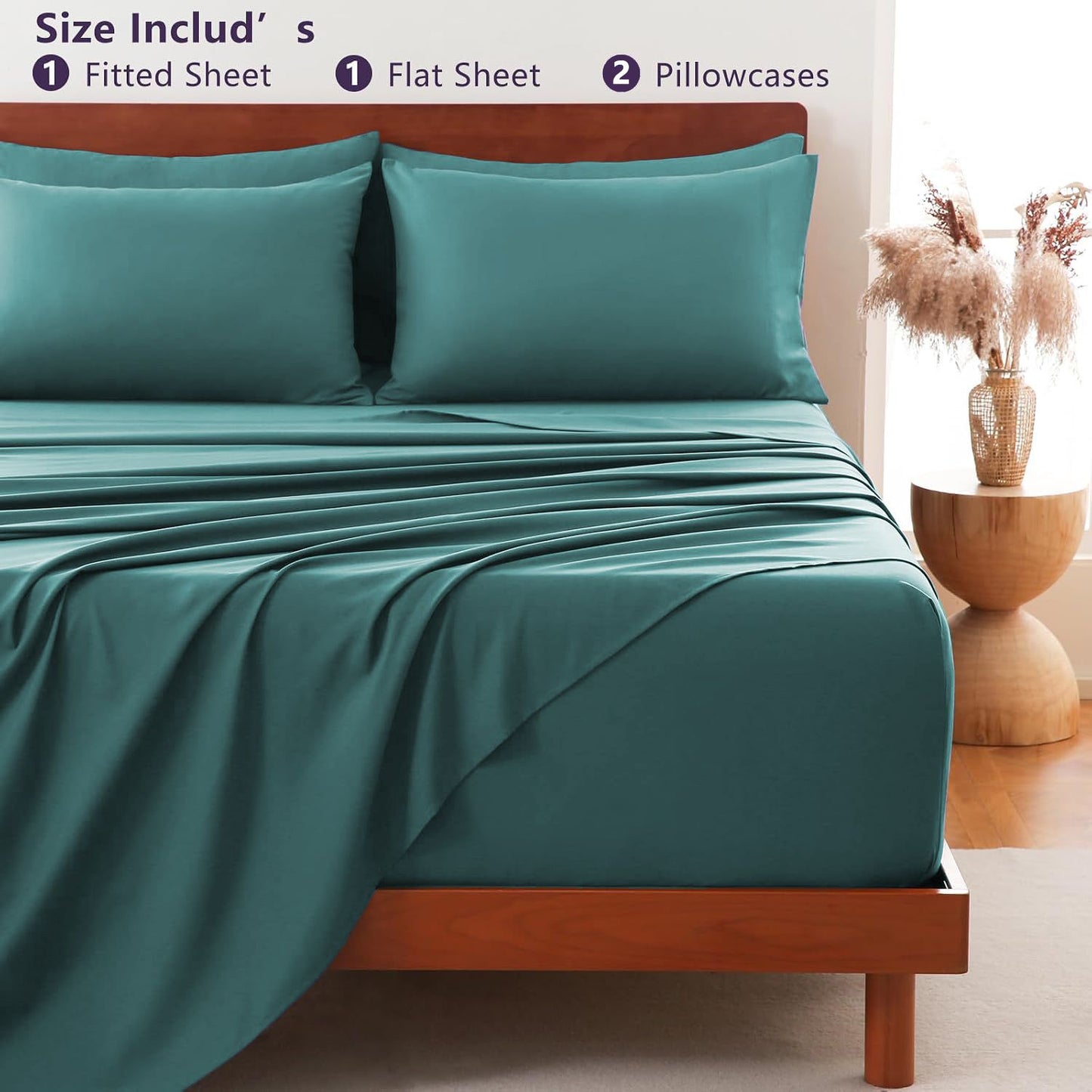 Hotel Soft Bed Sheet Set- Bedding Sheets & Pillowcases -Breathable Bedding - Wrinkle, Fade, Stain Resistant-Deep Pocket Flat Fitted Bed Sheet Set(Biscay blue,Queen)