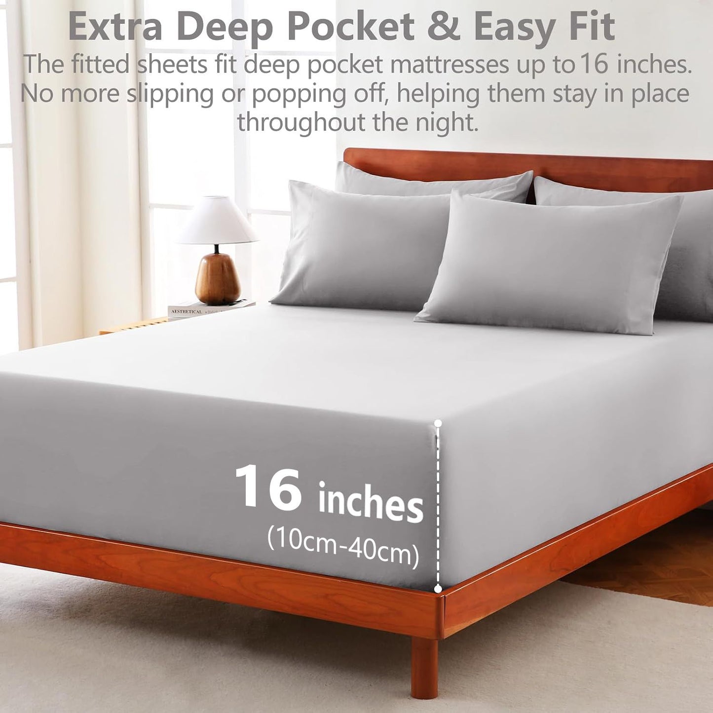 Hotel Soft Bed Sheet Set- Bedding Sheets & Pillowcases -Breathable Bedding - Wrinkle, Fade, Stain Resistant-Deep Pocket Flat Fitted Bed Sheet Set(Silver-gray,Queen)