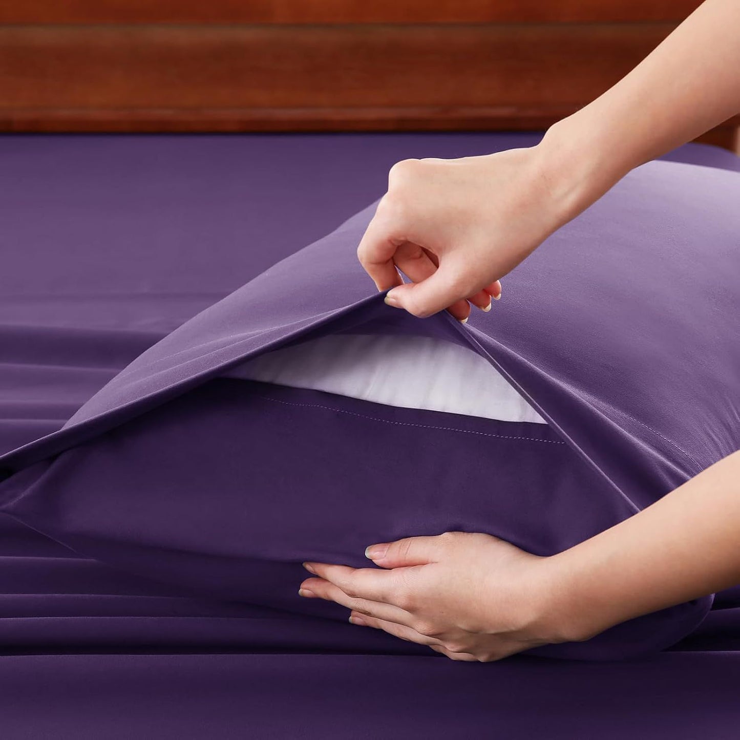 Hotel Soft Bed Sheet Set- Bedding Sheets & Pillowcases -Breathable Bedding - Wrinkle, Fade, Stain Resistant-Deep Pocket Flat Fitted Bed Sheet Set(Purple,Queen)