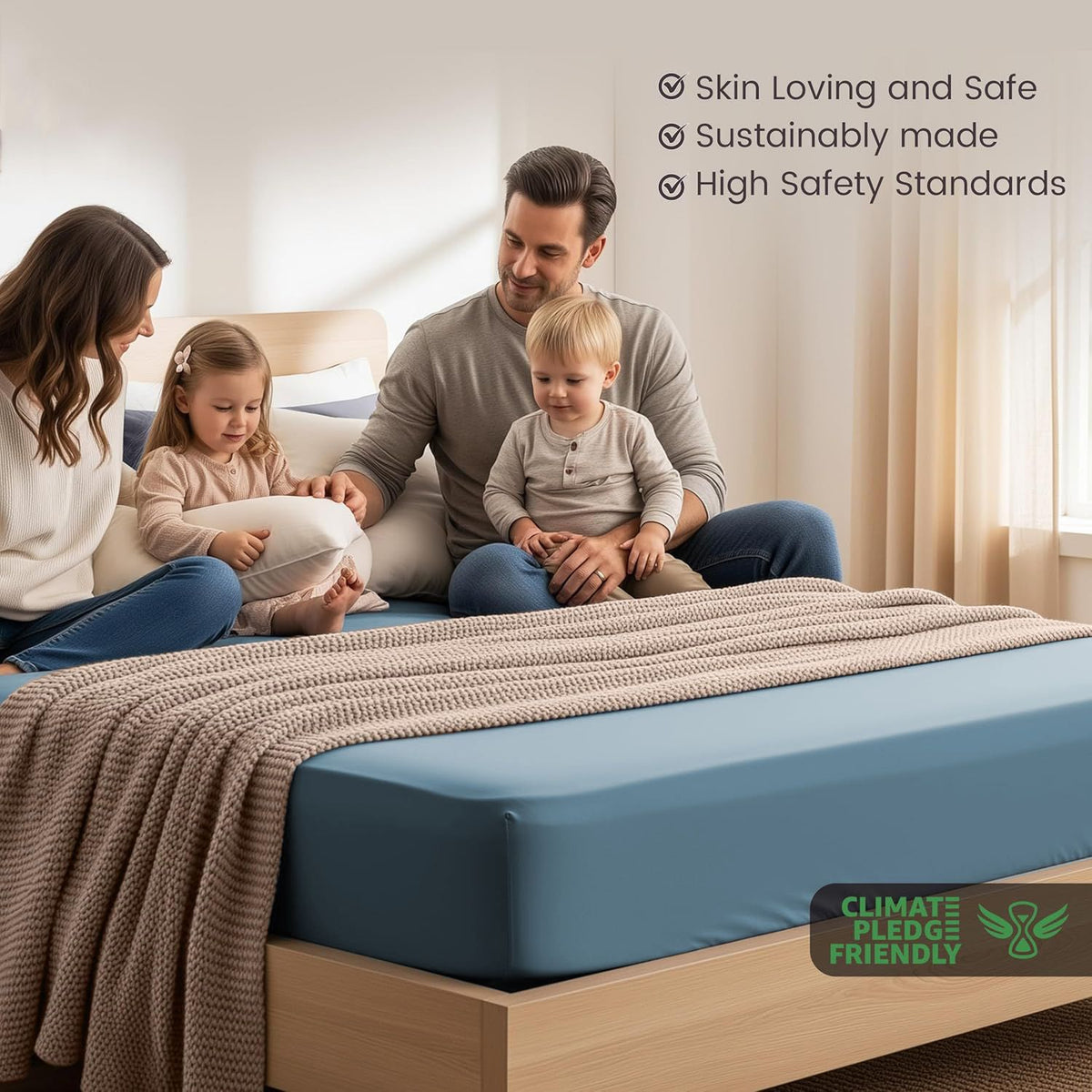 Hotel Quality Fitted Sheet - 1 Piece Fitted Sheet  -Breathable Bedding - Wrinkle, Fade, Stain Resistant- 16inch/40cm Deep Pocket Fitted Bed Sheet-Wrinkle and Fade Resistant,(Ocean,Queen)
