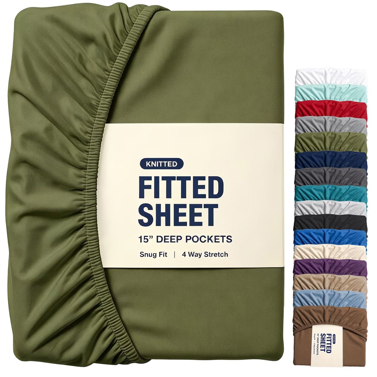 Hotel Quality Fitted Sheet - 1 Piece Fitted Sheet  -Breathable Bedding - Wrinkle, Fade, Stain Resistant- 16inch/40cm Deep Pocket Fitted Bed Sheet-Wrinkle and Fade Resistant,(Olive green,Queen)