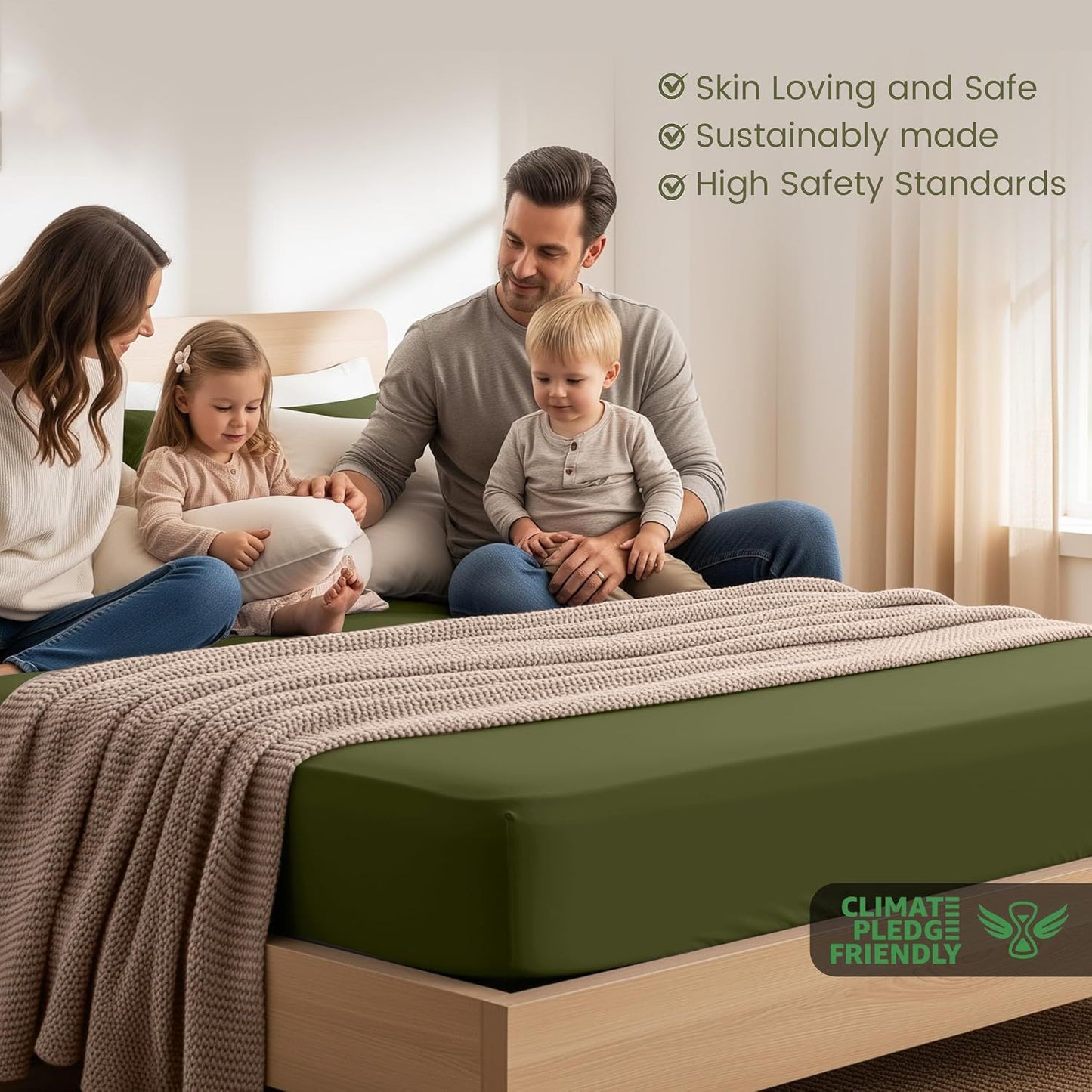 Hotel Quality Fitted Sheet - 1 Piece Fitted Sheet  -Breathable Bedding - Wrinkle, Fade, Stain Resistant- 16inch/40cm Deep Pocket Fitted Bed Sheet-Wrinkle and Fade Resistant,(Olive green,Queen)