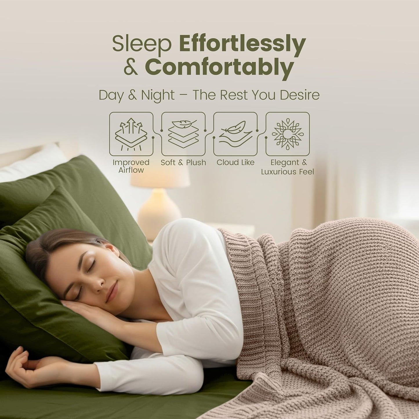 Hotel Quality Fitted Sheet - 1 Piece Fitted Sheet  -Breathable Bedding - Wrinkle, Fade, Stain Resistant- 16inch/40cm Deep Pocket Fitted Bed Sheet-Wrinkle and Fade Resistant,(Olive green,Queen)