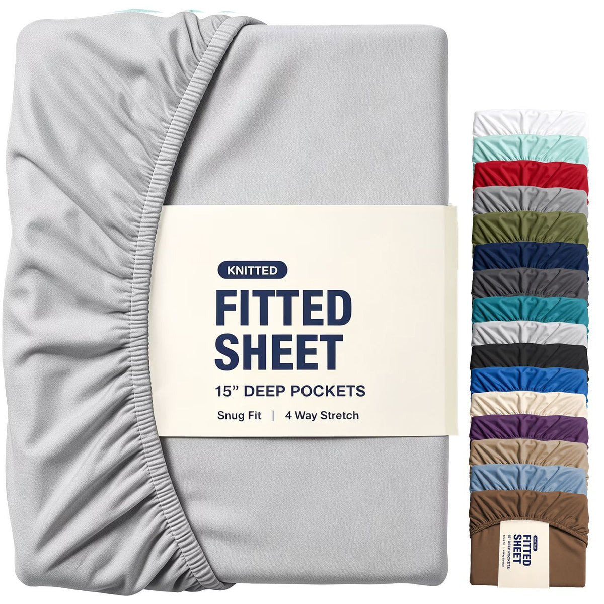Hotel Quality Fitted Sheet - 1 Piece Fitted Sheet  -Breathable Bedding - Wrinkle, Fade, Stain Resistant- 16inch/40cm Deep Pocket Fitted Bed Sheet-Wrinkle and Fade Resistant,(Silver-gray,Queen)