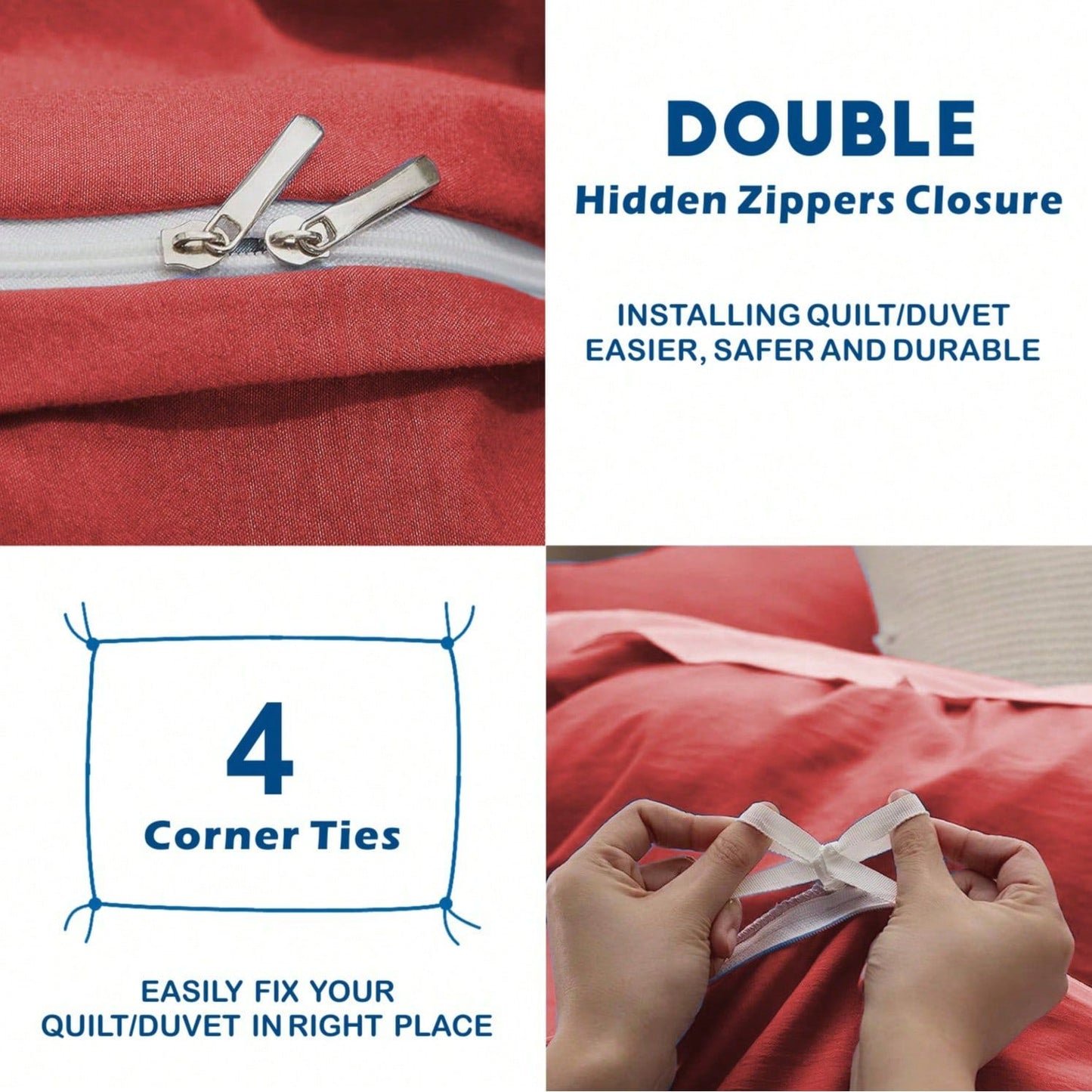 Hotel Soft Microfiber Duvet Cover Set-2000TC Quilt Cover Set & Pillowcases -1 Donna Cover Zipper Closure & 1 x Pillowcases-Breathable Bedding - Wrinkle, Fade, Stain Resistant(Red,Single)