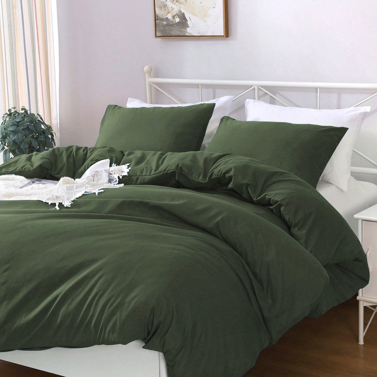 Hotel Soft Microfiber Duvet Cover Set-2000TC Quilt Cover Set & Pillowcases -1 Donna Cover Zipper Closure & 1 x Pillowcases-Breathable Bedding - Wrinkle, Fade, Stain Resistant(Olive green,Single)