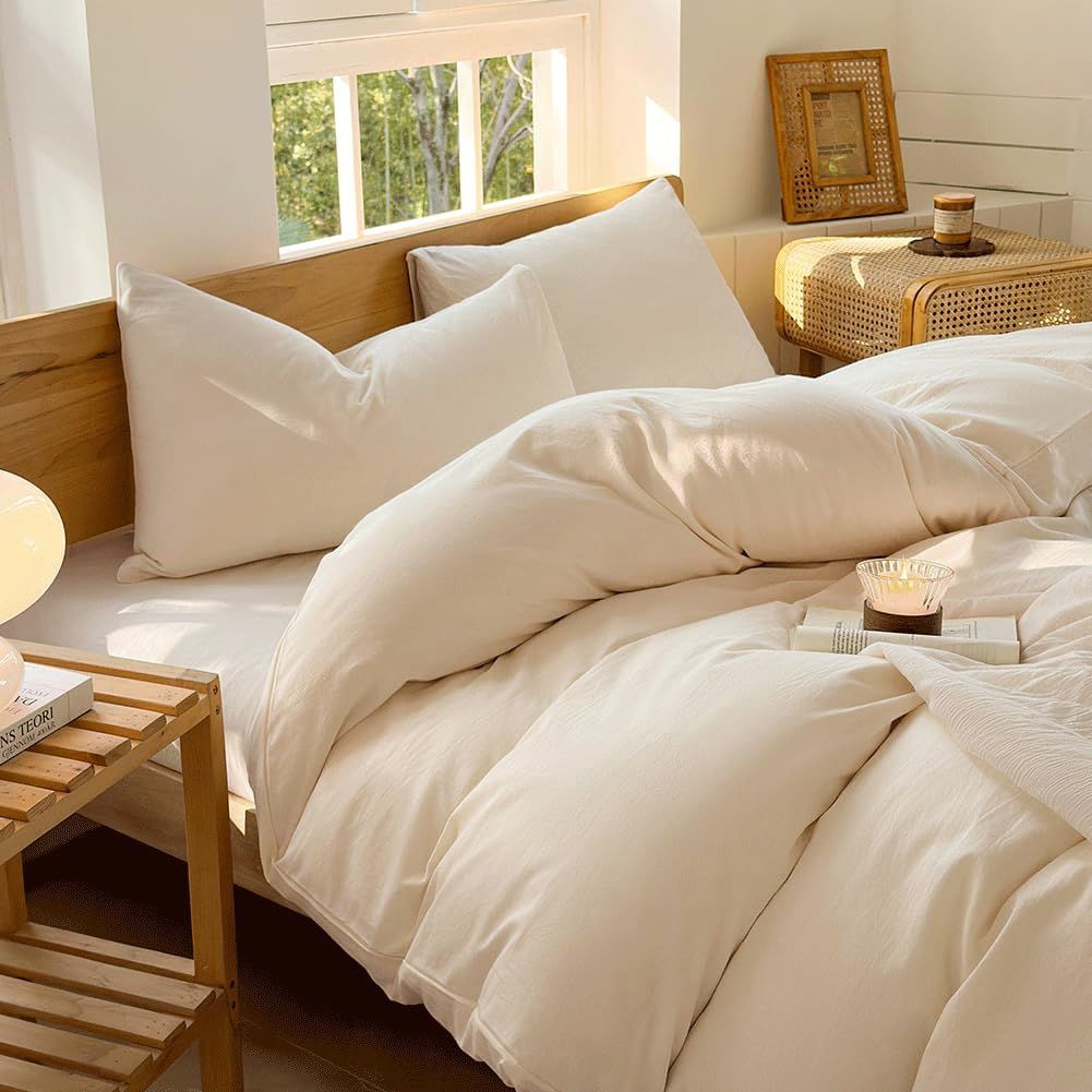 Hotel Soft Microfiber Duvet Cover Set-2000TC Quilt Cover Set & Pillowcases -1 Donna Cover Zipper Closure & 1 x Pillowcases-Breathable Bedding - Wrinkle, Fade, Stain Resistant(Cream White,Single)