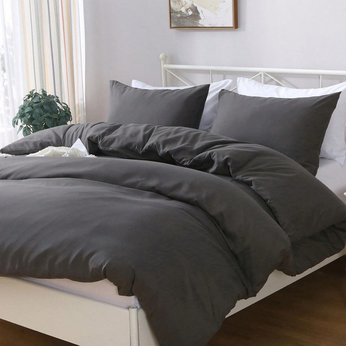 Hotel Soft Microfiber Duvet Cover Set-2000TC Quilt Cover Set & Pillowcases -1 Donna Cover Zipper Closure & 1 x Pillowcases-Breathable Bedding - Wrinkle, Fade, Stain Resistant(Dark gray,Single)
