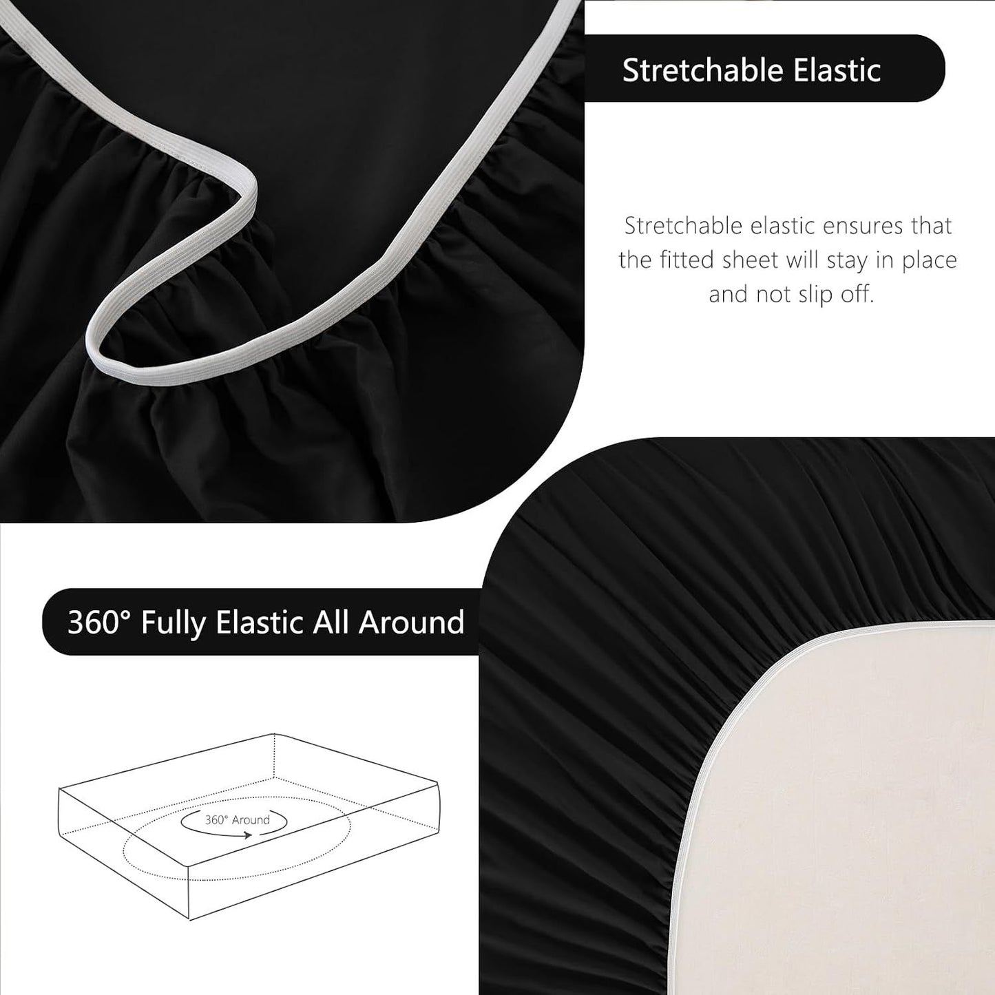 Hotel Soft Bed Sheet Set- Bedding Sheets & Pillowcases -Breathable Bedding - Wrinkle, Fade, Stain Resistant-Deep Pocket Flat Fitted Bed Sheet Set(Black,Single)