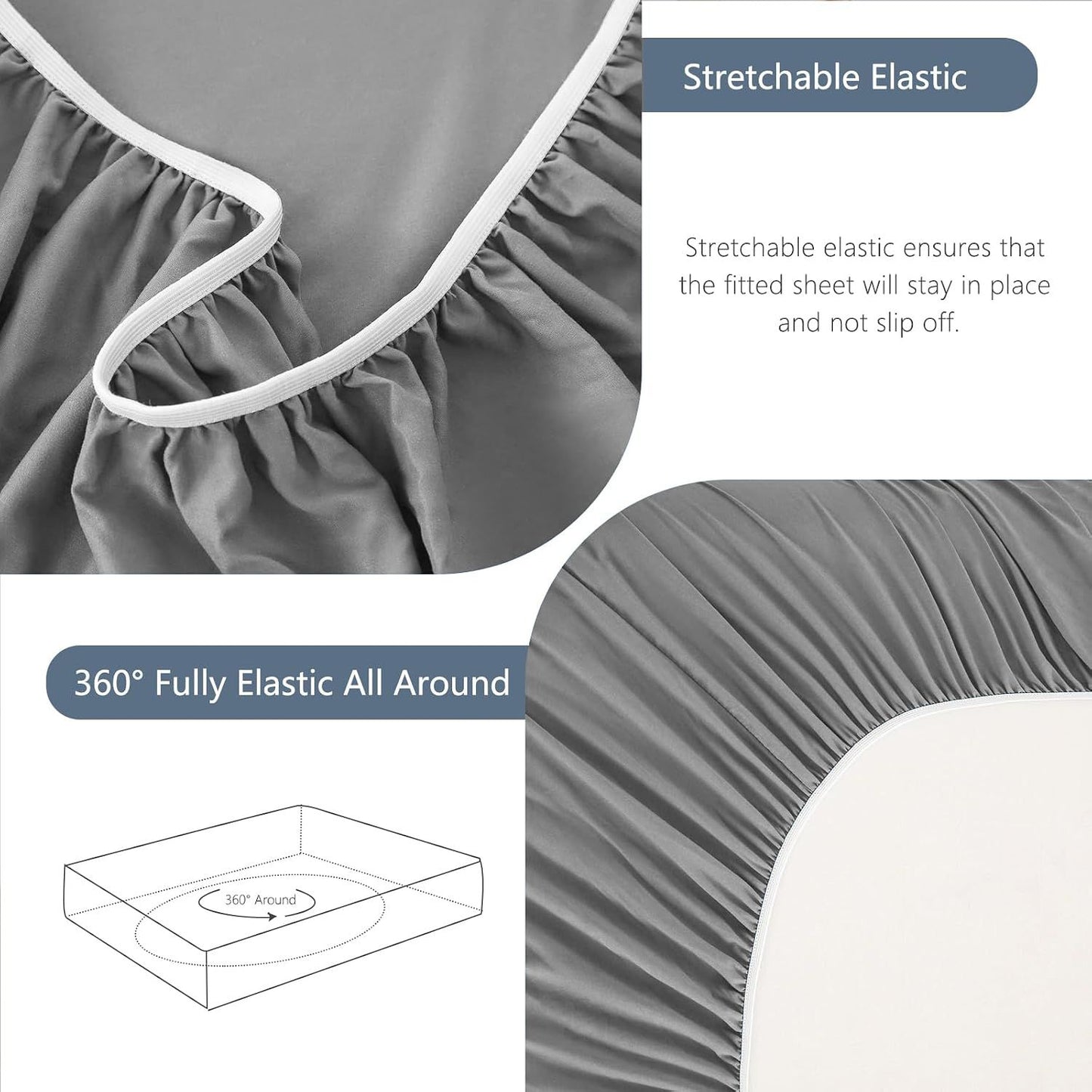 Hotel Soft Bed Sheet Set- Bedding Sheets & Pillowcases -Breathable Bedding - Wrinkle, Fade, Stain Resistant-Deep Pocket Flat Fitted Bed Sheet Set(Grey,Single)