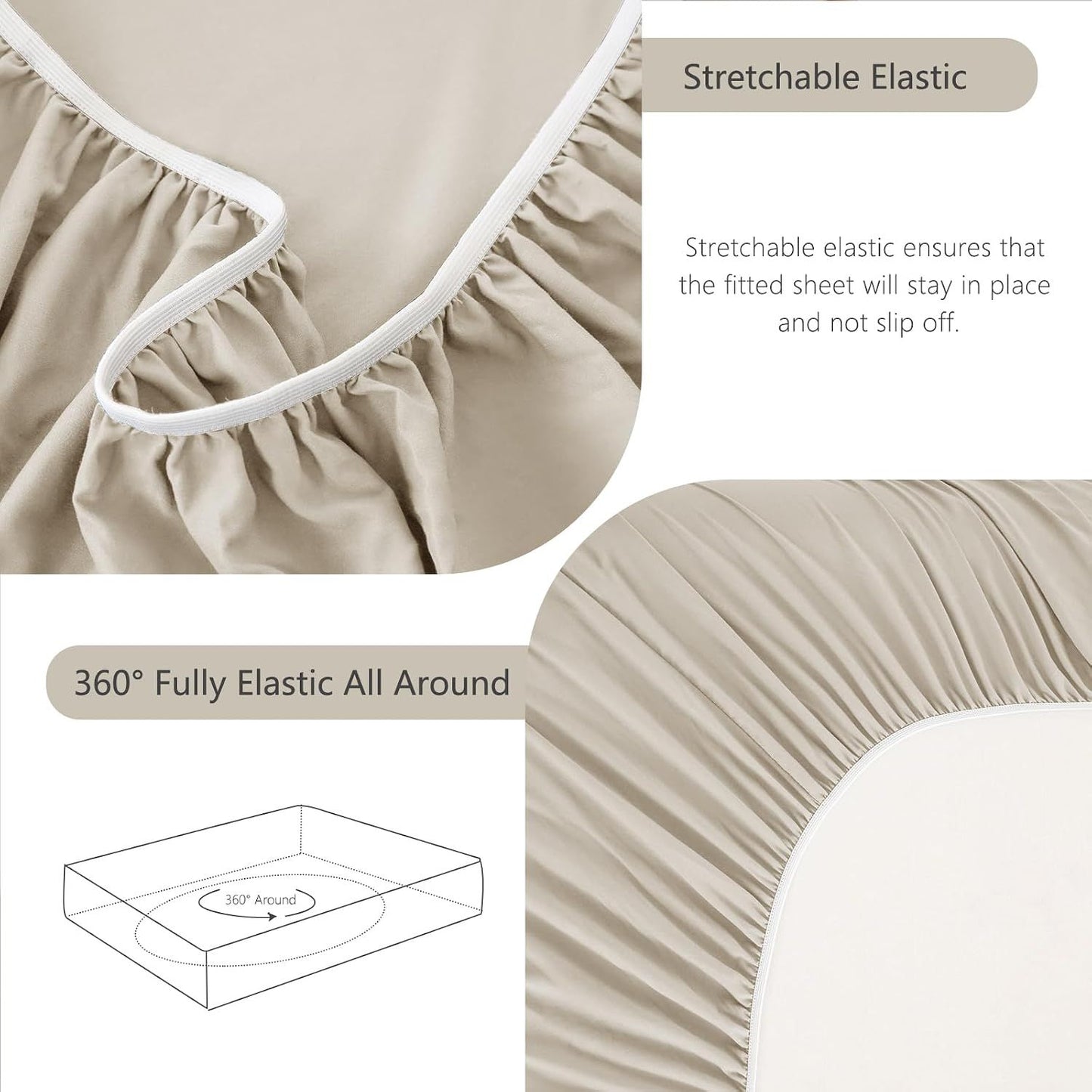 Hotel Soft Bed Sheet Set- Bedding Sheets & Pillowcases -Breathable Bedding - Wrinkle, Fade, Stain Resistant-Deep Pocket Flat Fitted Bed Sheet Set(Cream White,Single)