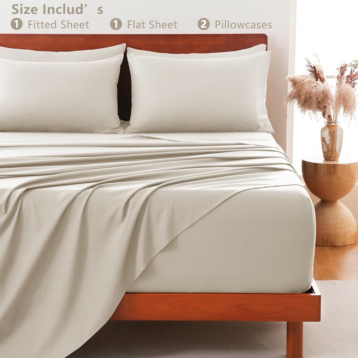 Hotel Soft Bed Sheet Set- Bedding Sheets & Pillowcases -Breathable Bedding - Wrinkle, Fade, Stain Resistant-Deep Pocket Flat Fitted Bed Sheet Set(Cream White,Single)