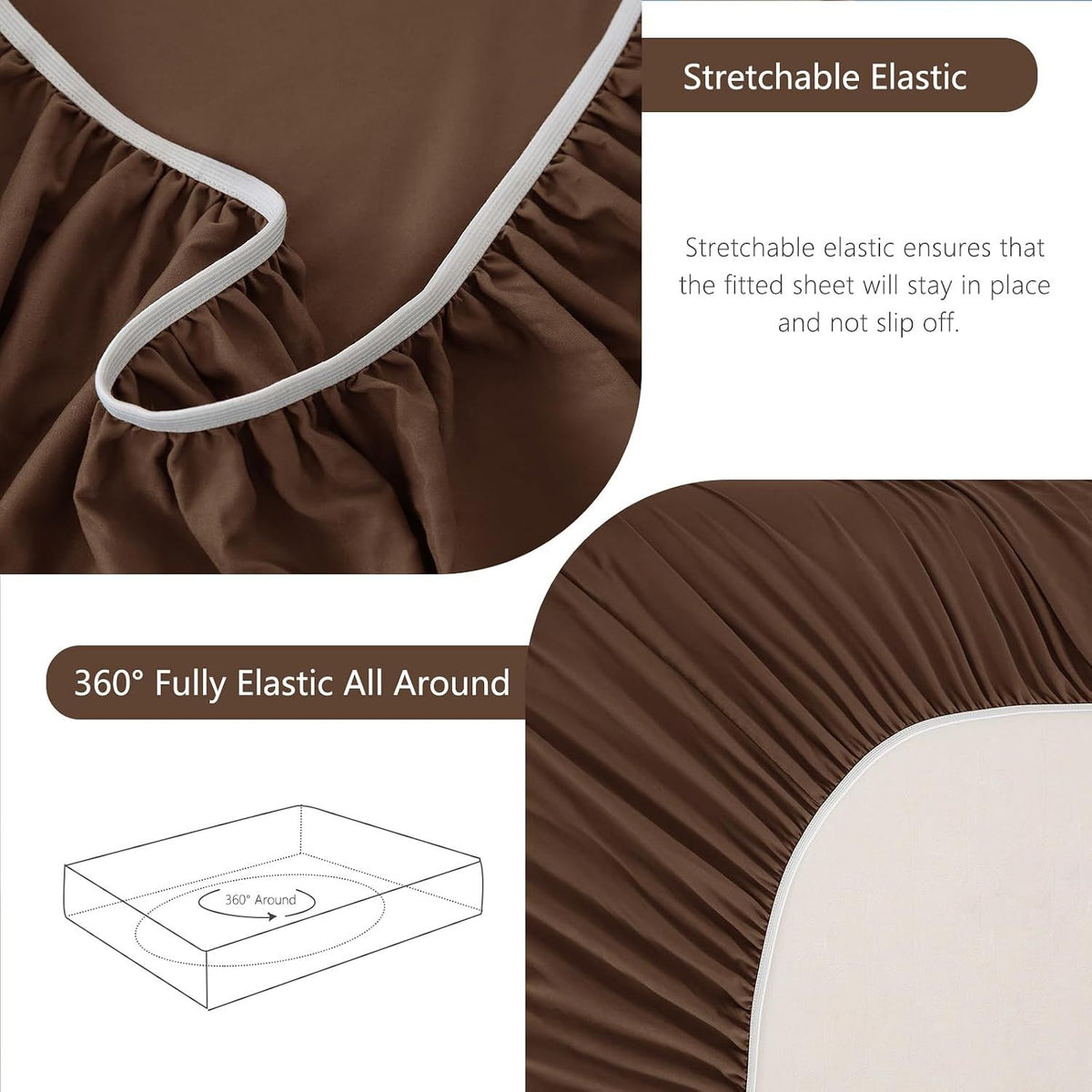 Hotel Soft Bed Sheet Set- Bedding Sheets & Pillowcases -Breathable Bedding - Wrinkle, Fade, Stain Resistant-Deep Pocket Flat Fitted Bed Sheet Set(Chocolate,Single)