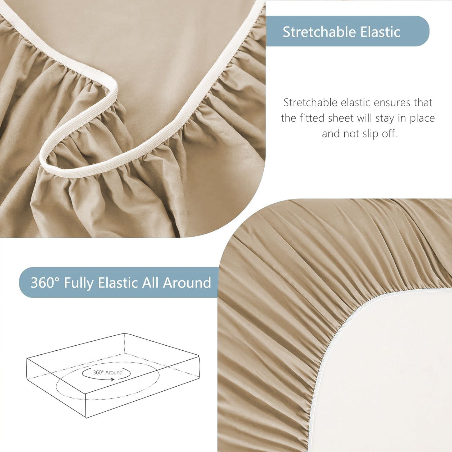Hotel Soft Bed Sheet Set- Bedding Sheets & Pillowcases -Breathable Bedding - Wrinkle, Fade, Stain Resistant-Deep Pocket Flat Fitted Bed Sheet Set(Camel Beige,Single)